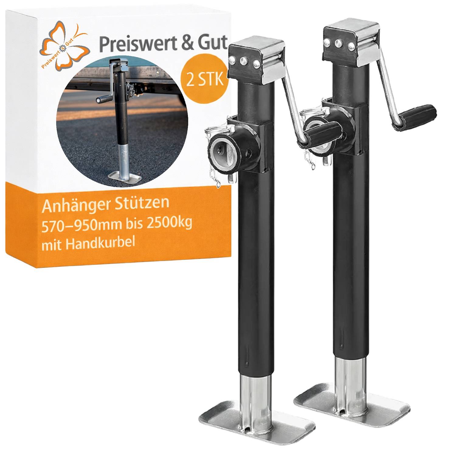 Anhängerstützen 570-950mm bis 2500kg mit Handkurbel, 2 Stück