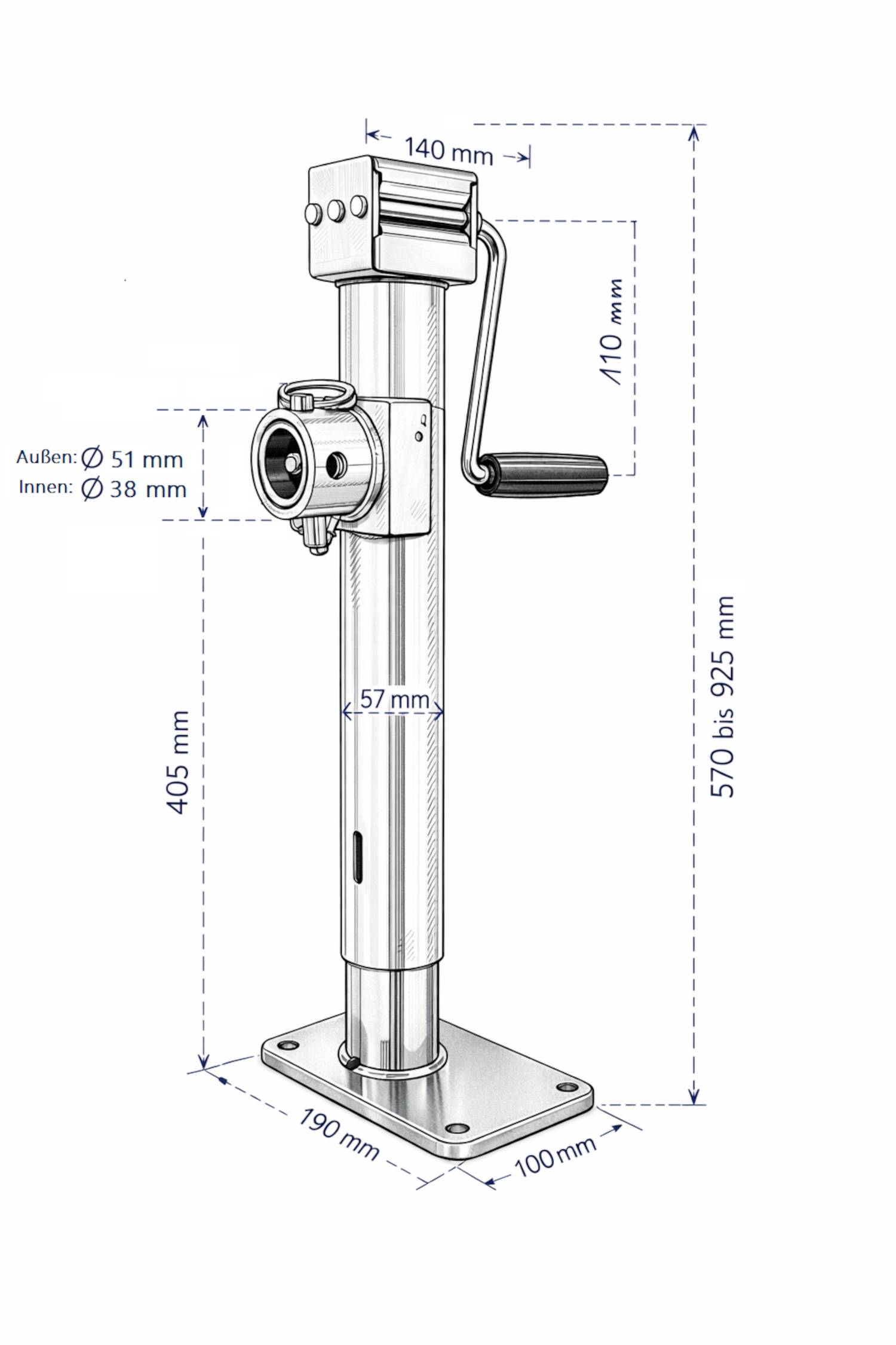 Anhänger Stützen Set 2er Kurbelstützen Ausdrehstütze 570-950mm je 2500kg 7,4kg