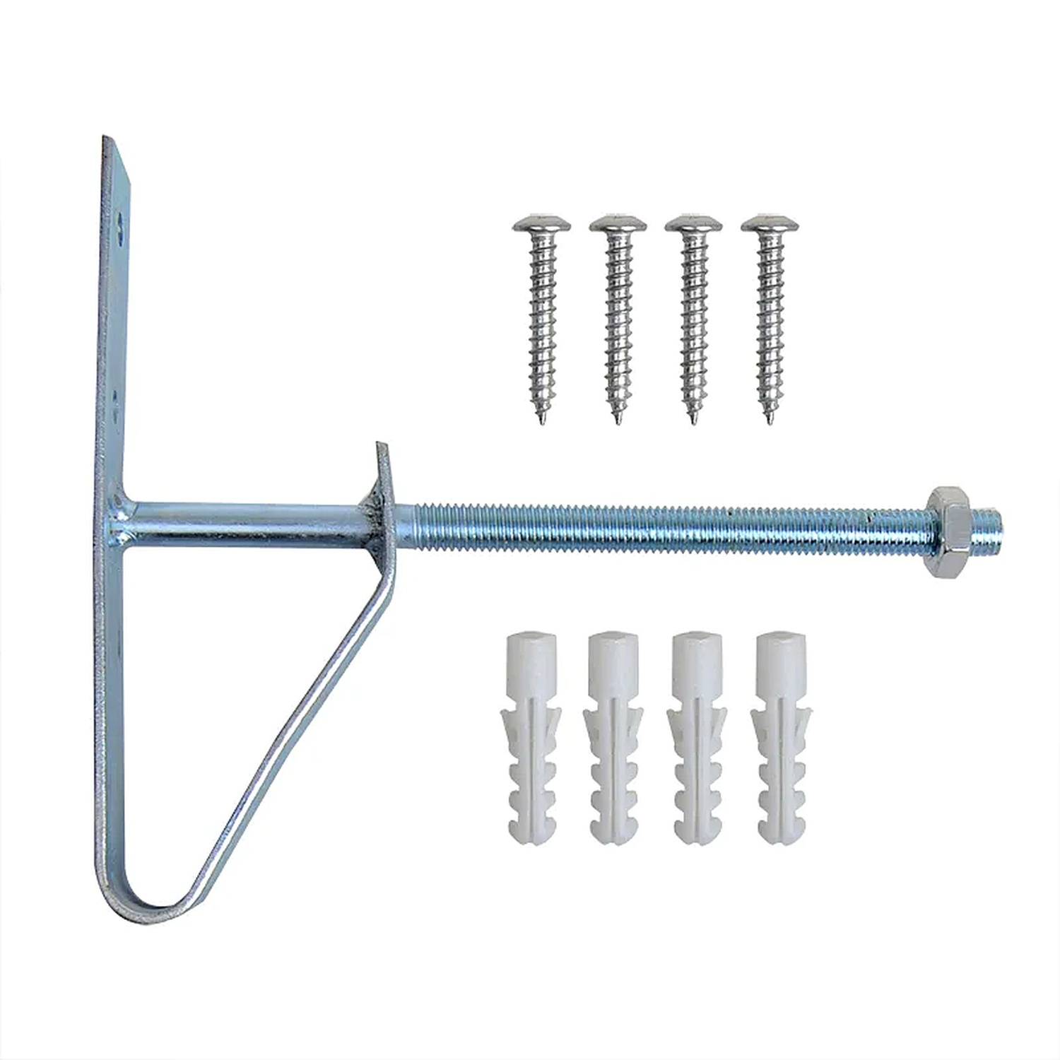 Metallwandhalterung mit fünf Schrauben und Dübeln.