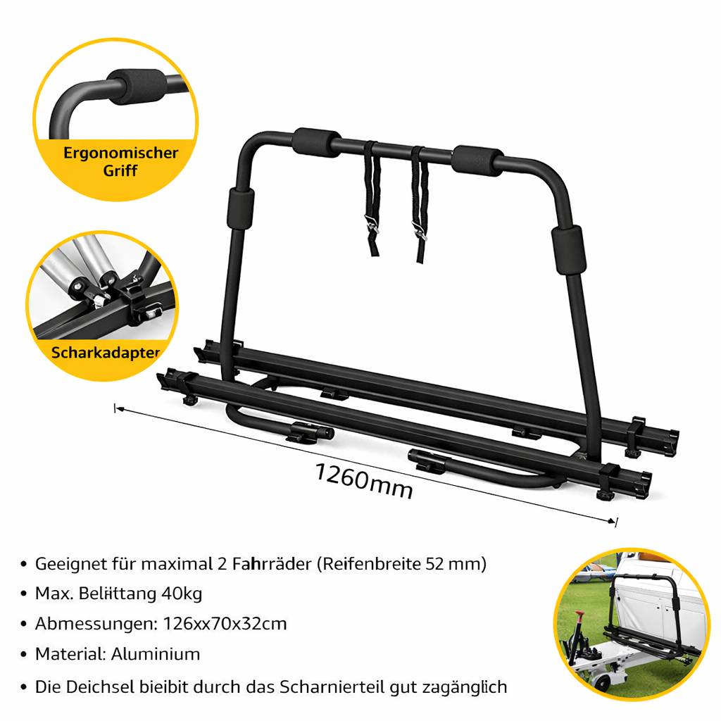 Deichsel Fahrradträger schwarz Deichselträger für 2 Fahrräder Heckträger 40kg