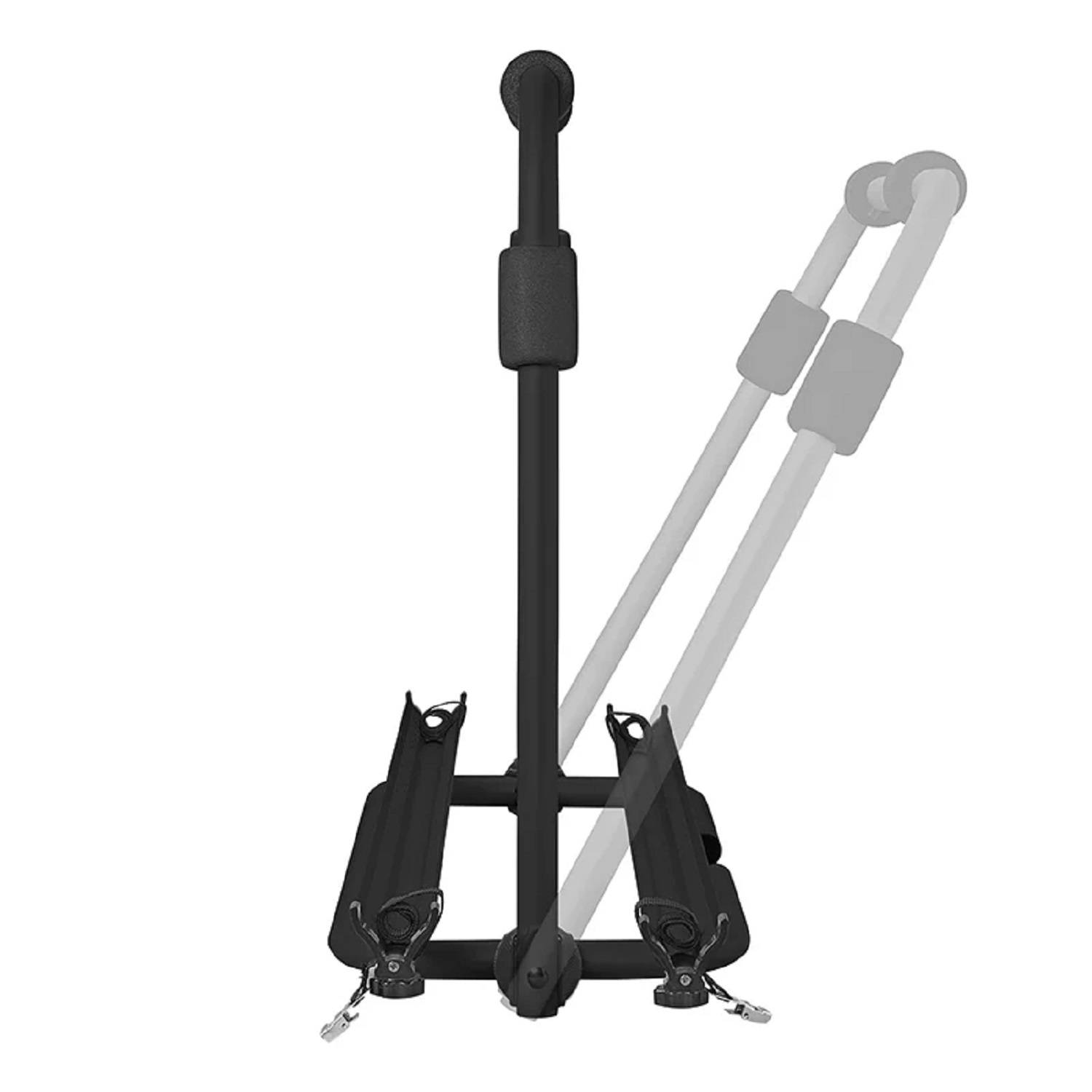 Ein Mikrofonständer mit verstellbarer Höhe und klappbaren Dreibeinbeinen, der die Bewegung von zusammengeklappt bis vollständig ausgefahren zeigt.