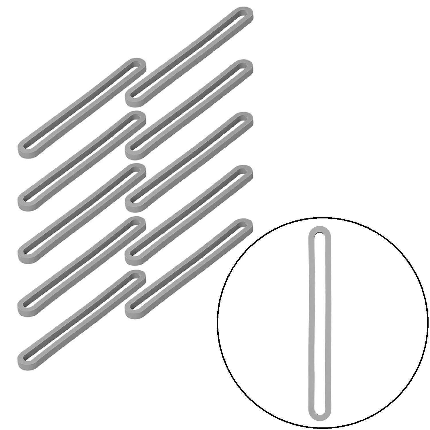 Zehn identische graue Linien sind in parallelen Diagonalreihen angeordnet. Ein vergrößerter Kreis rechts zeigt eine Nahaufnahme einer einzelnen Linie.