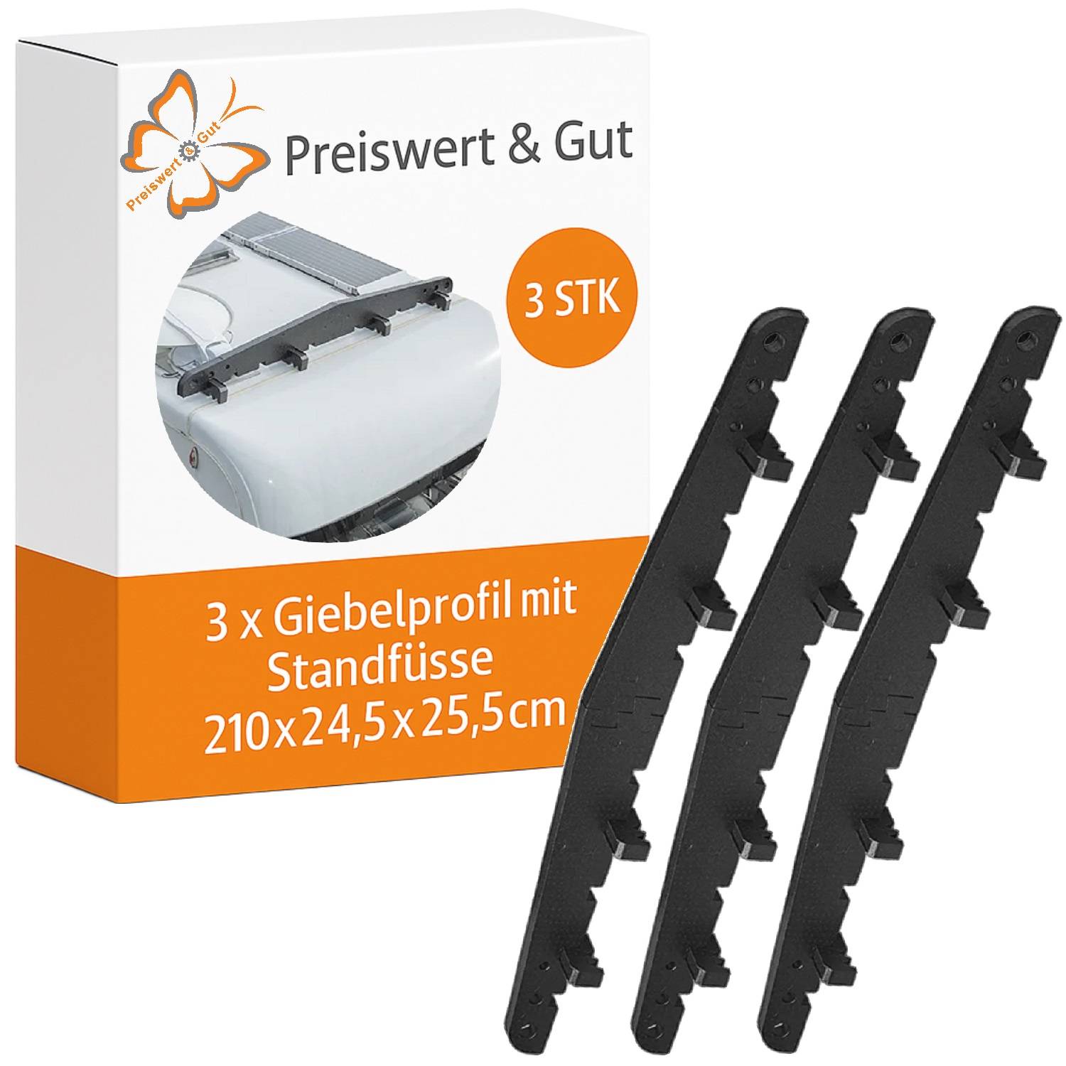 3x Giebelprofil mit Standfüßen, 210x24.5x25.5cm