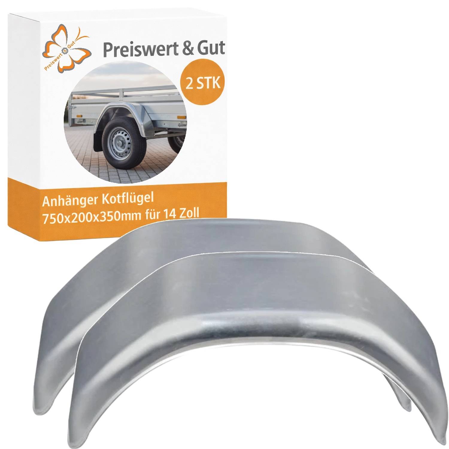 Zwei Metallanhängerschutzbleche in Verpackung mit Aufschrift 