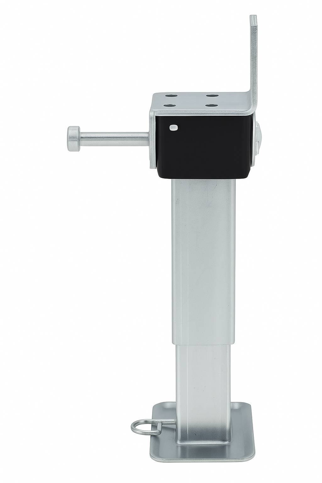 Eine Nahaufnahme einer Metallklemme mit einem quadratischen Befestigungsaufsatz, die zum Sichern von Objekten verwendet wird.