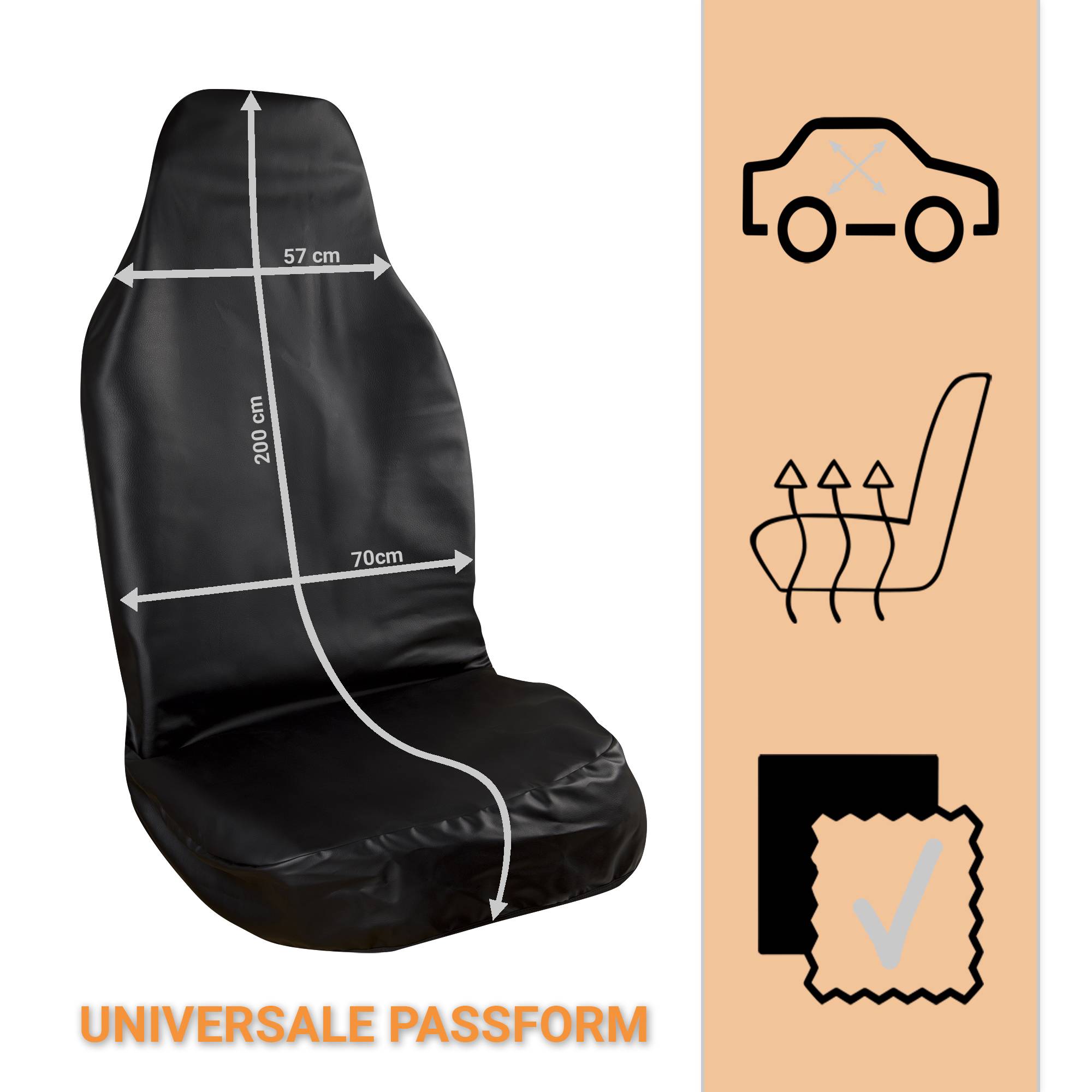 Sitzbezüge Auto L-XL vorne – Autositzbezüge Vordersitze aus Kunstleder 200x70cm Schonbezug für den Autositz oder Sitzauflage Ölbeständig reißf