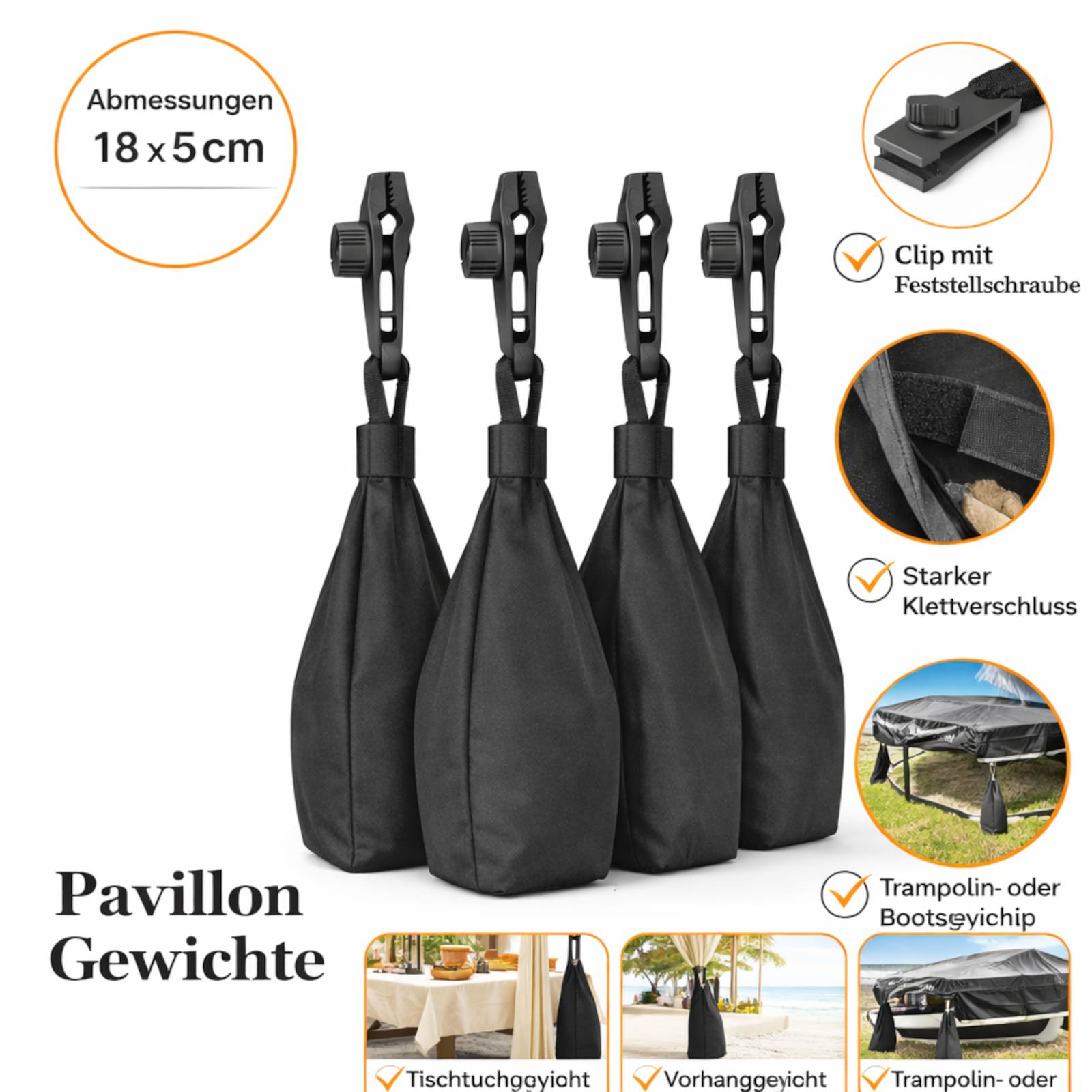 Pavillon Gewichte 4er Set Sandsäcke befüllbar Beschwerer mit Clip starkem Klett