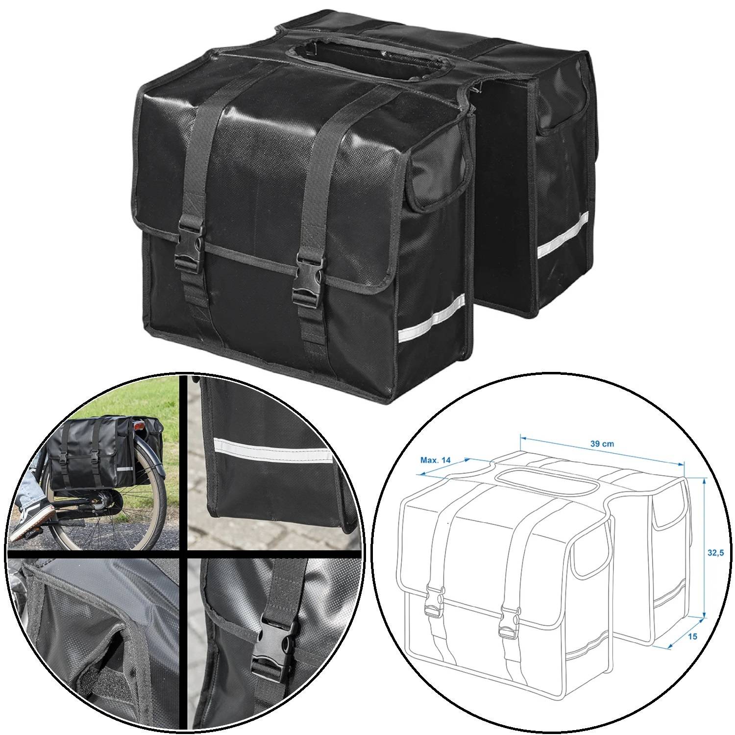 Fahrradtasche Gepäckträger 39x32,5x15cm 1,69Kg Wasserdicht 40L Reflektorstreifen
