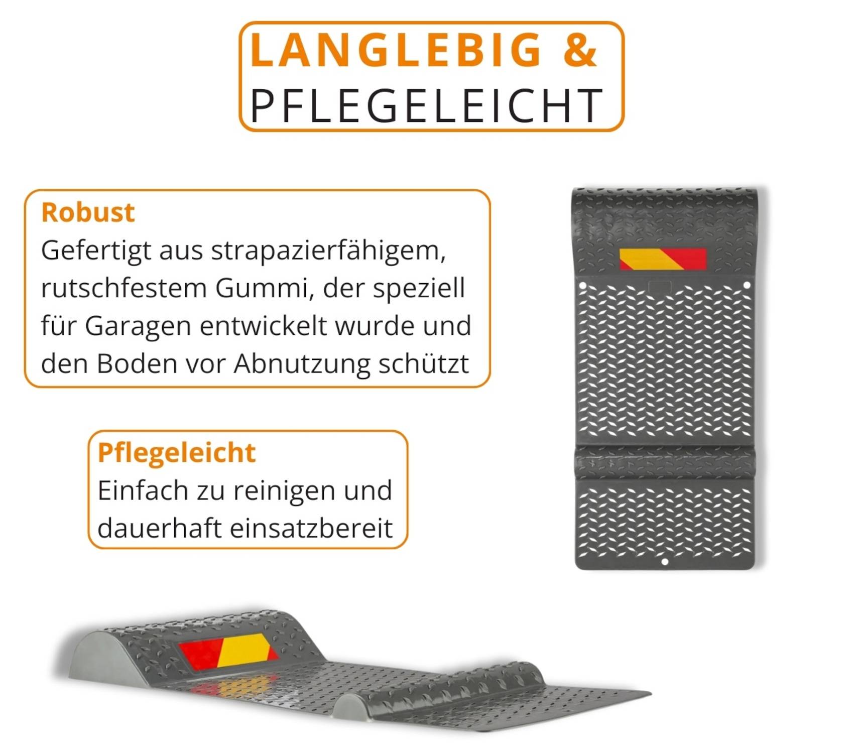 Tough & Easy Care' Matte mit strukturierter Oberfläche und hervorgehobenen gelben Markierungen, entwickelt für Langlebigkeit und einfache Reinigung.