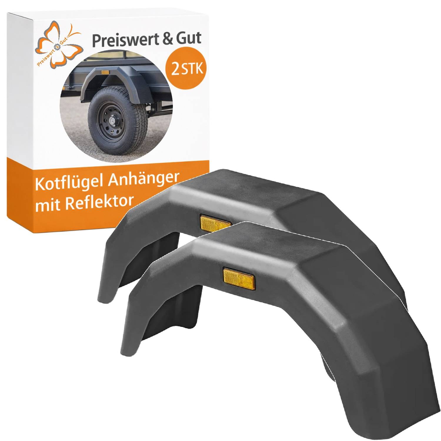 2x Kotflügel für Anhänger, mit Reflektor, geeignet für 13 Zoll Räder, elastisch, stoßfest, UV-beständig, für zb. Anhänger, Pferdeanhänger