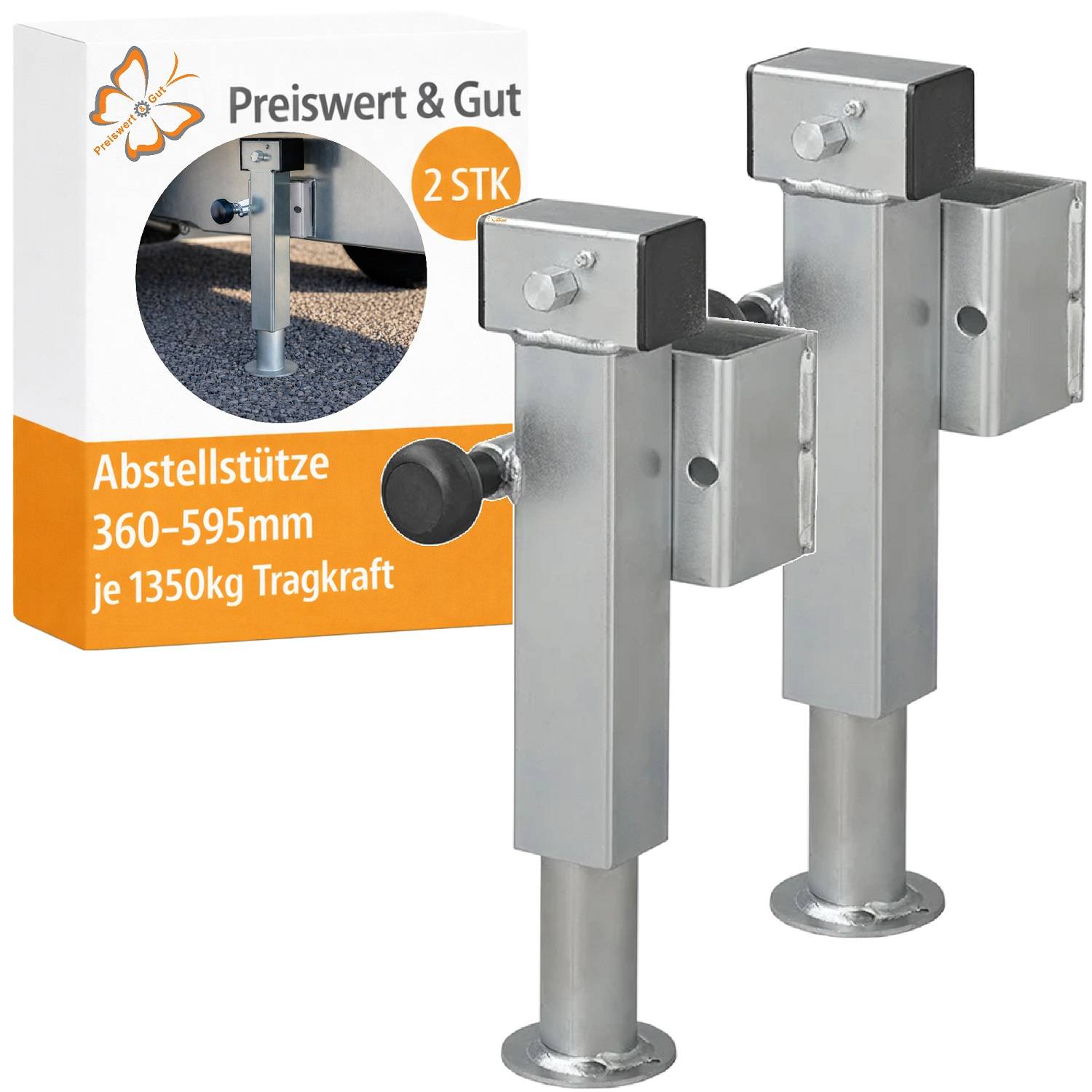 Verstellbare Metallunterstützungsständer 'Preiswert & Gut', 360-Grad-Drehung, Tragfähigkeit von 1350 kg pro Stück, 2er-Pack.