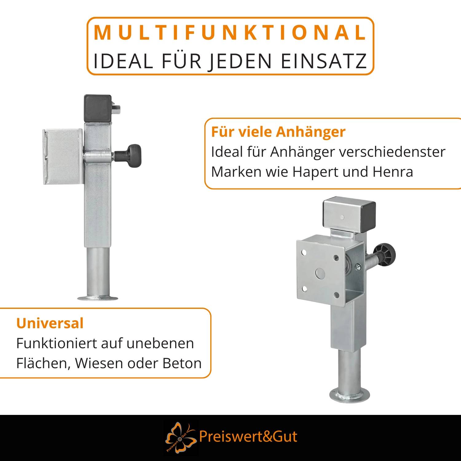 Ein Diagramm zeigt zwei multifunktionale Anhängerkomponenten, mit dem Text 