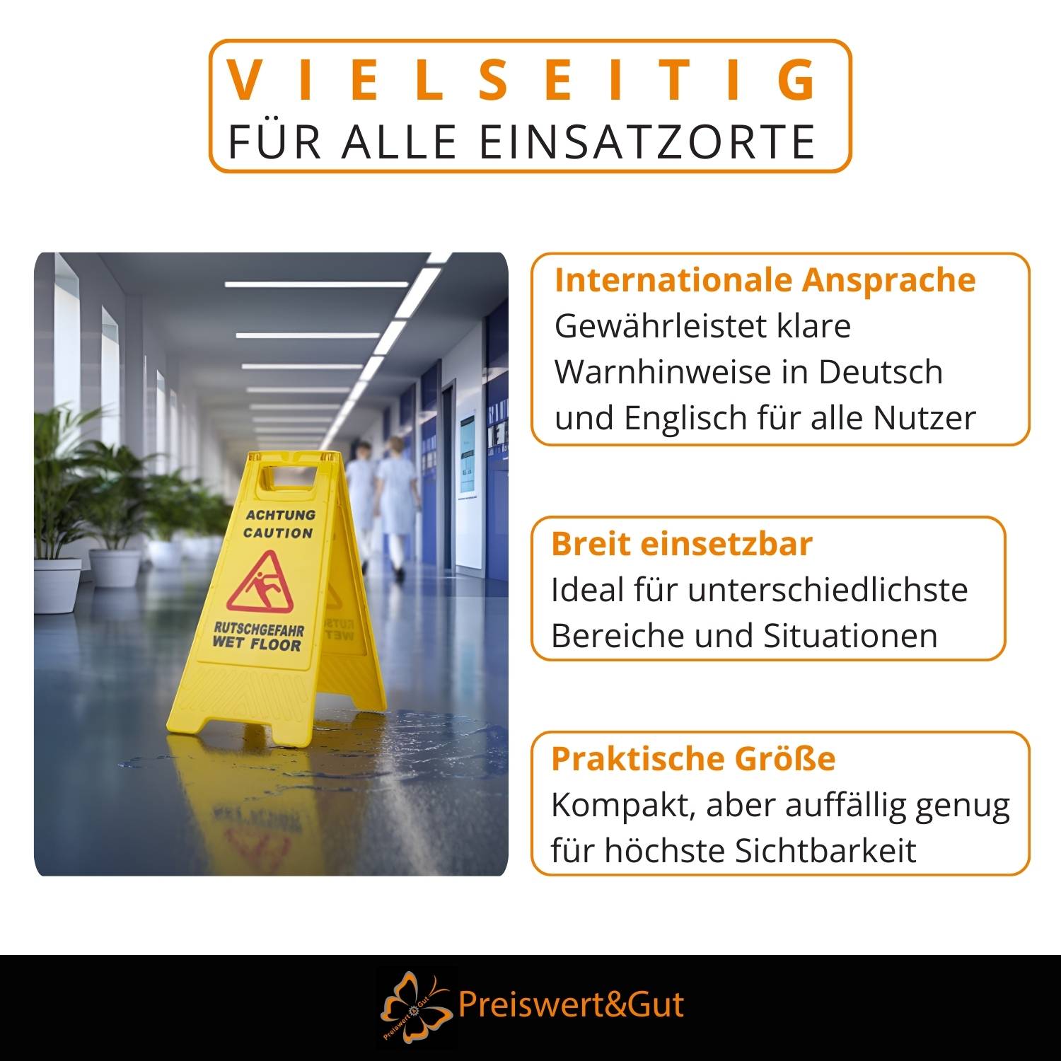 2x Warnschild Rutschgefahr Schild Aufsteller Vorsicht Rutschgefahr Achtung DE/EN
