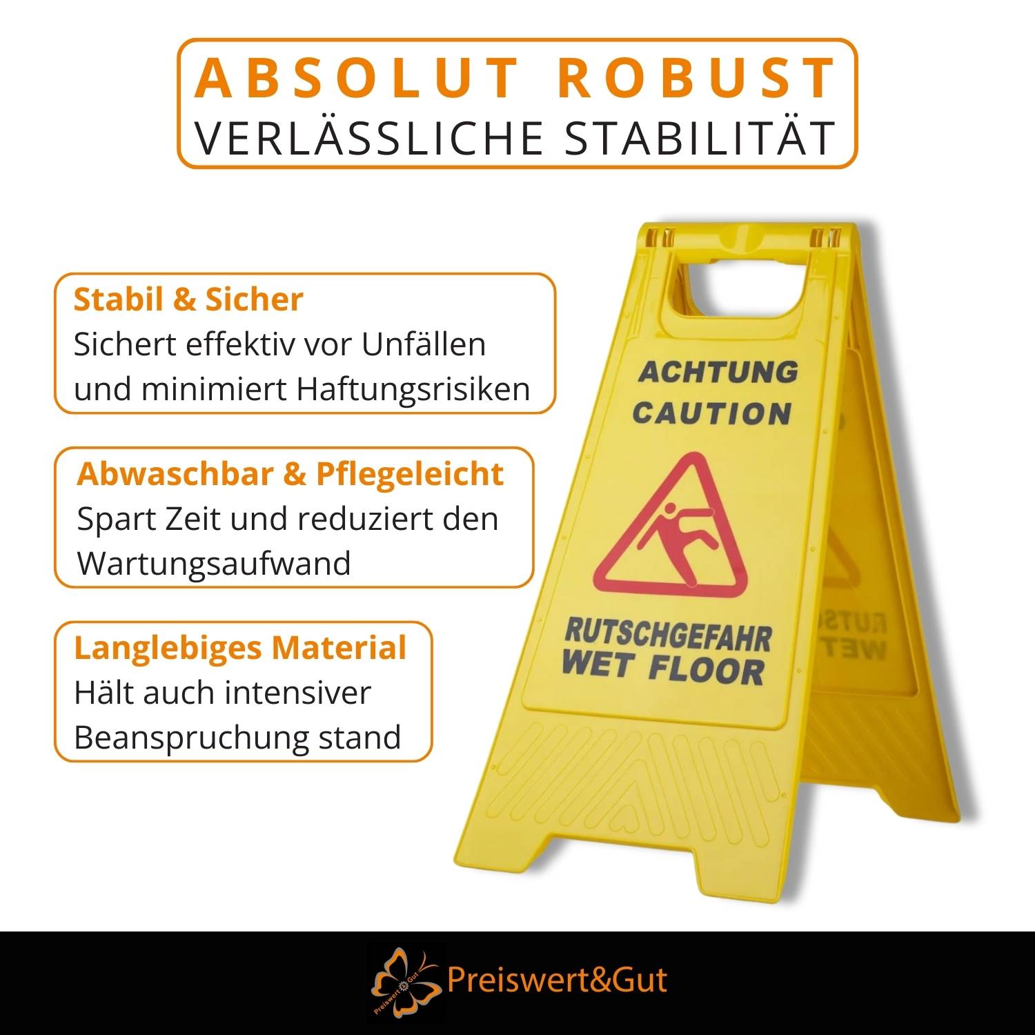 Ein gelbes Warnschild mit der Aufschrift 