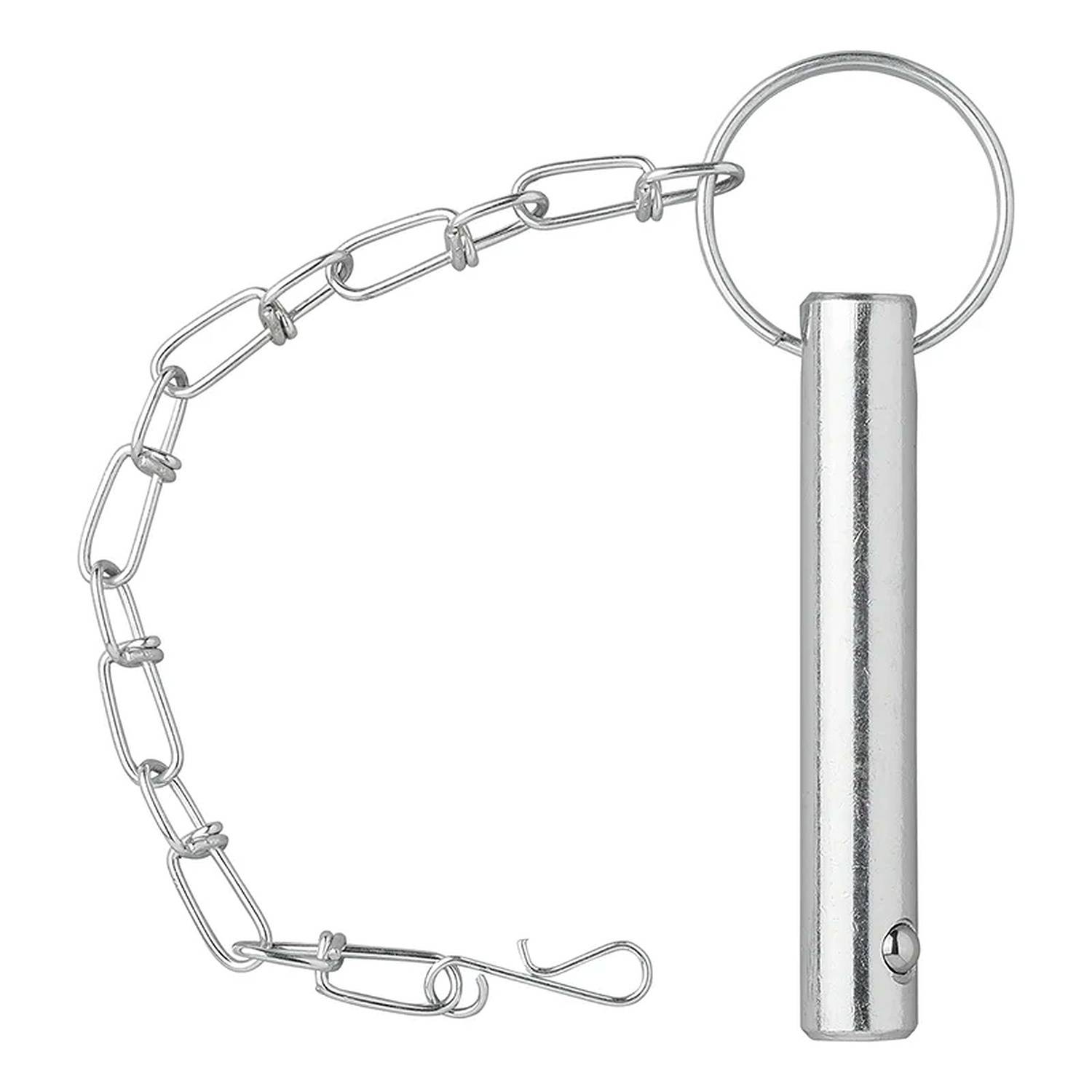 Eine Metalldrahtsicherheitsnadel mit einer Kette und einem kreisförmigen Griff, die üblicherweise zum Sichern von Anhängerkupplungen verwendet wird.