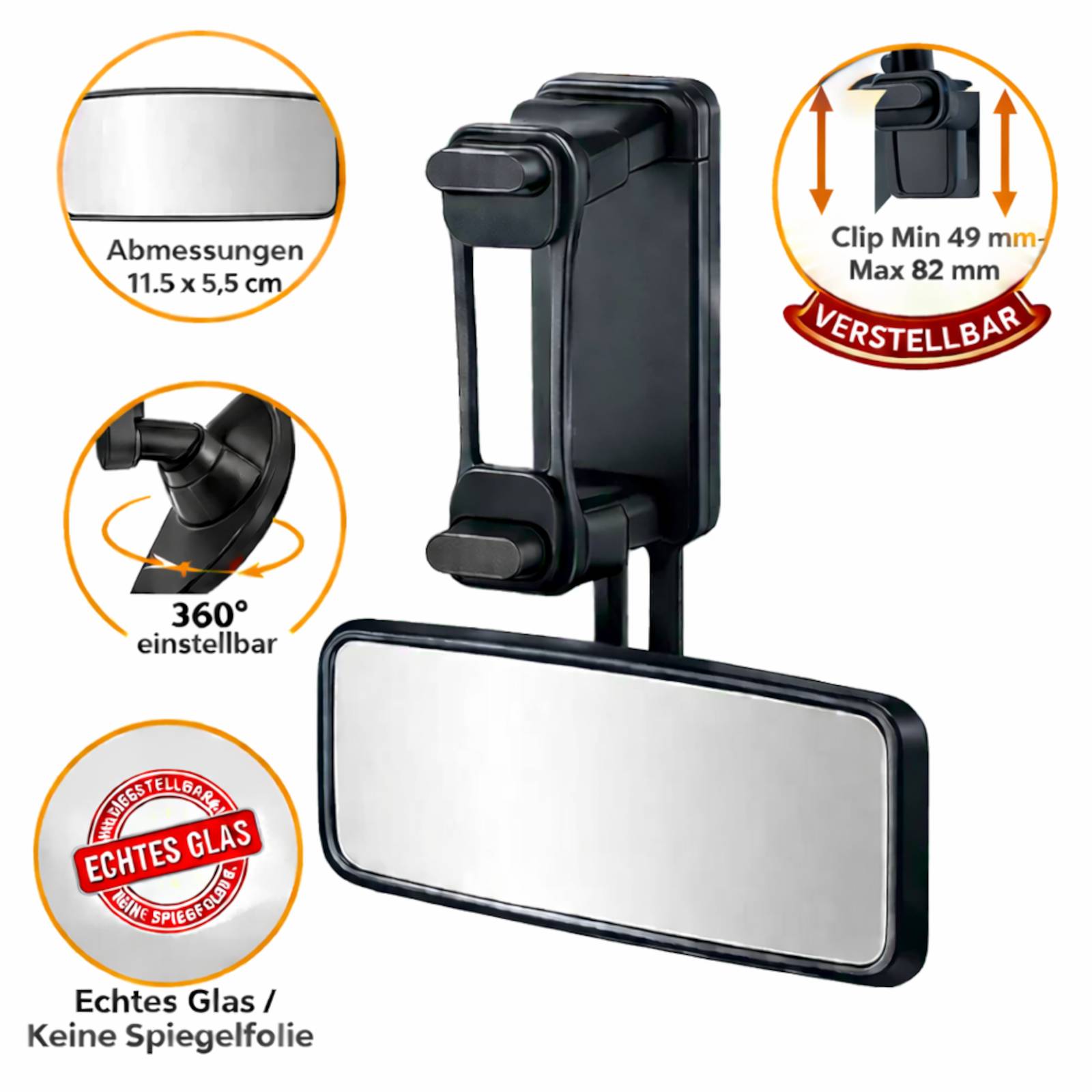 Baby Spiegel Auto Clip Min49mm-Max82mm Rückspiegel 360° Babyspiegel Spiegel 12x5