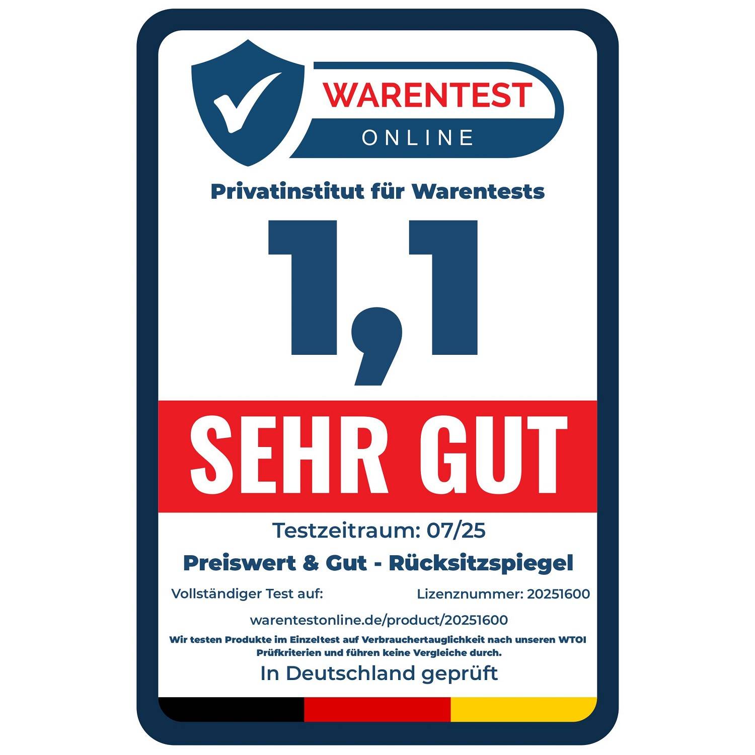 Warentest Online' Siegel mit einer Bewertung von 