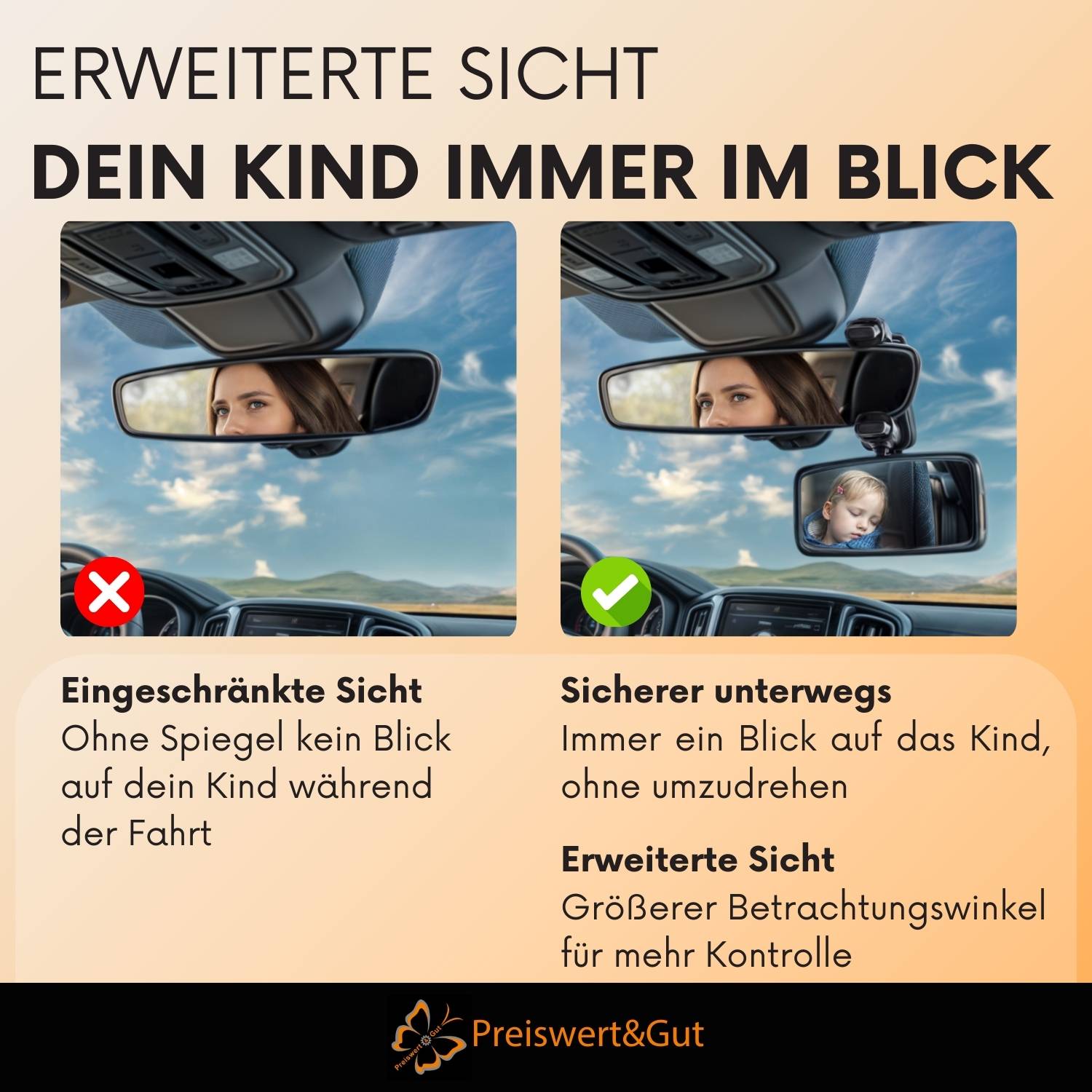 Spiegel Baby Auto Rücksitz Spiegel 11,5x5,5cm Clip Min 49mm Max 82mm 360 Grad