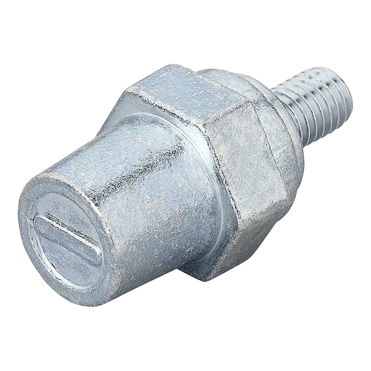 Ein metallischer Bolzen mit geschlitztem Kopf und kurzem Gewindelauf, geeignet für sichere Befestigung in Maschinen oder Bauanwendungen.