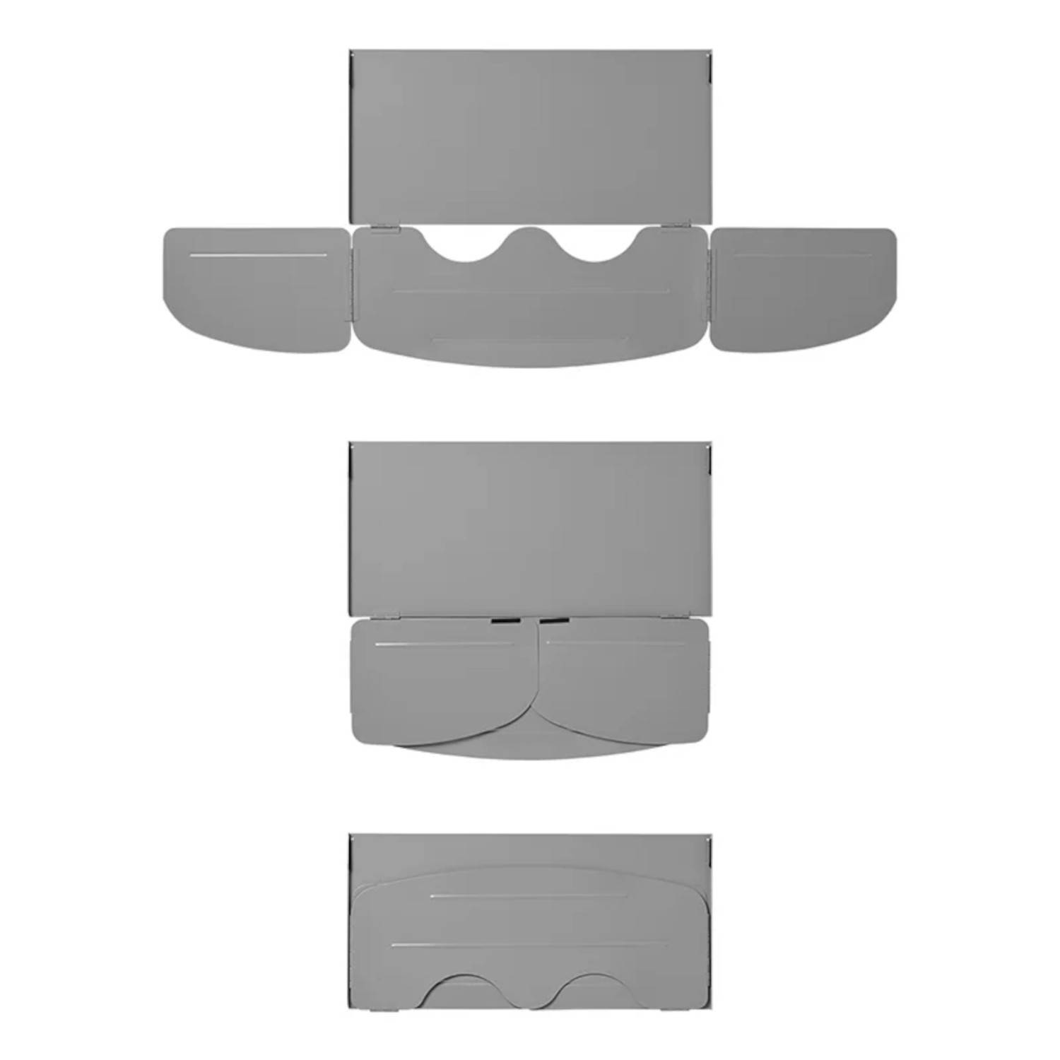 Flache Kartonschachtel-Design, dargestellt in entfalteten und teilweise gefalteten Stadien, die den Zusammenbau veranschaulichen.