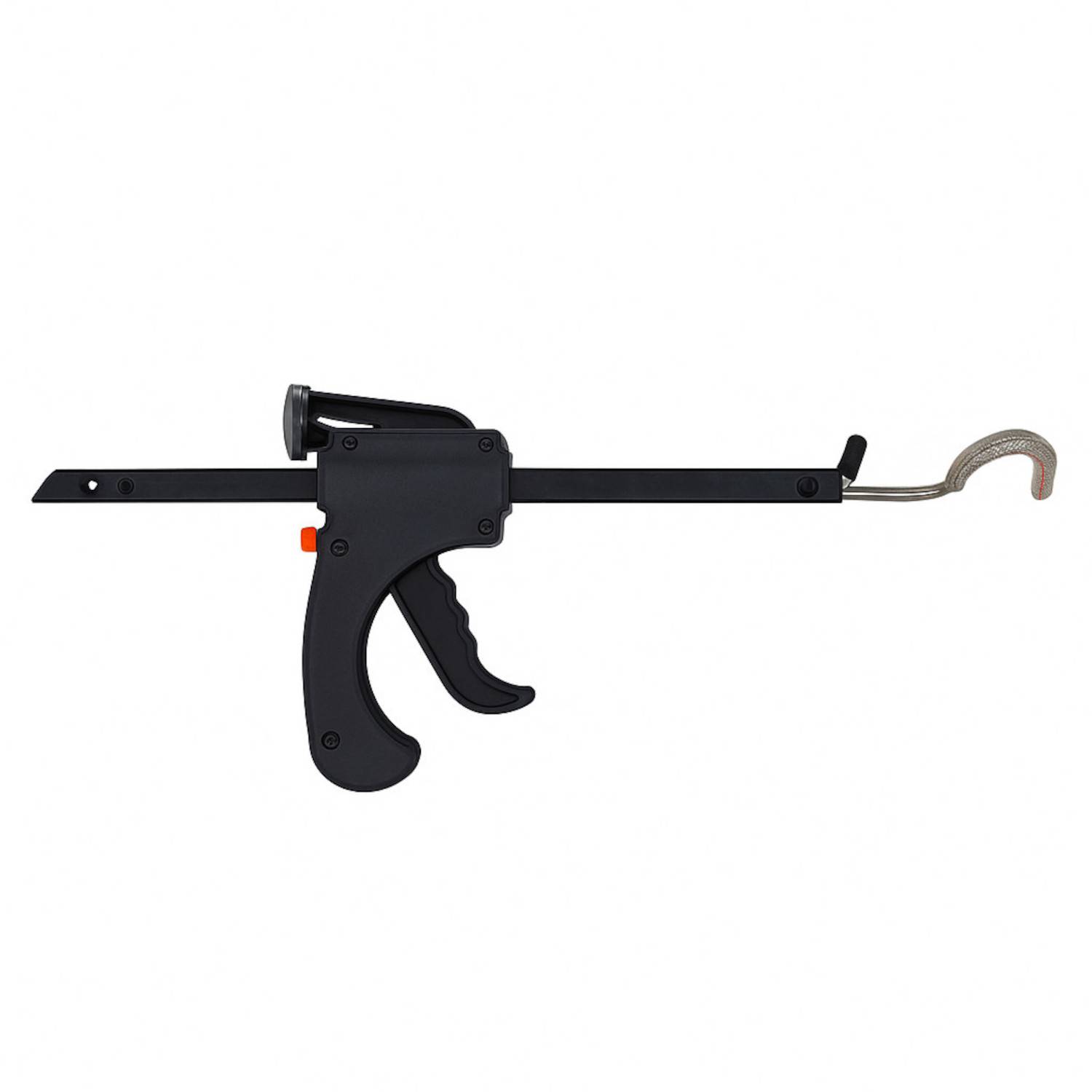 Kartuschenpistole mit schwarzem Griff und Metallrahmen, verwendet zum Auftragen von Dichtstoffen.