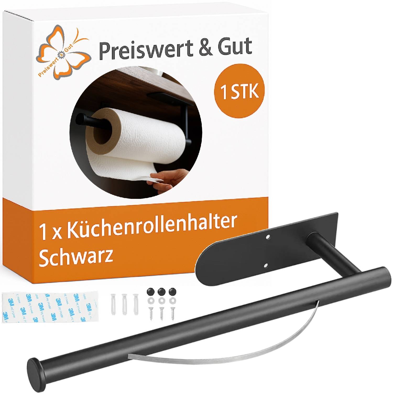 Küchenrollenhalter Schwarz Edelstahl rostfrei Abroll-Bremse Küchenrolle Halter