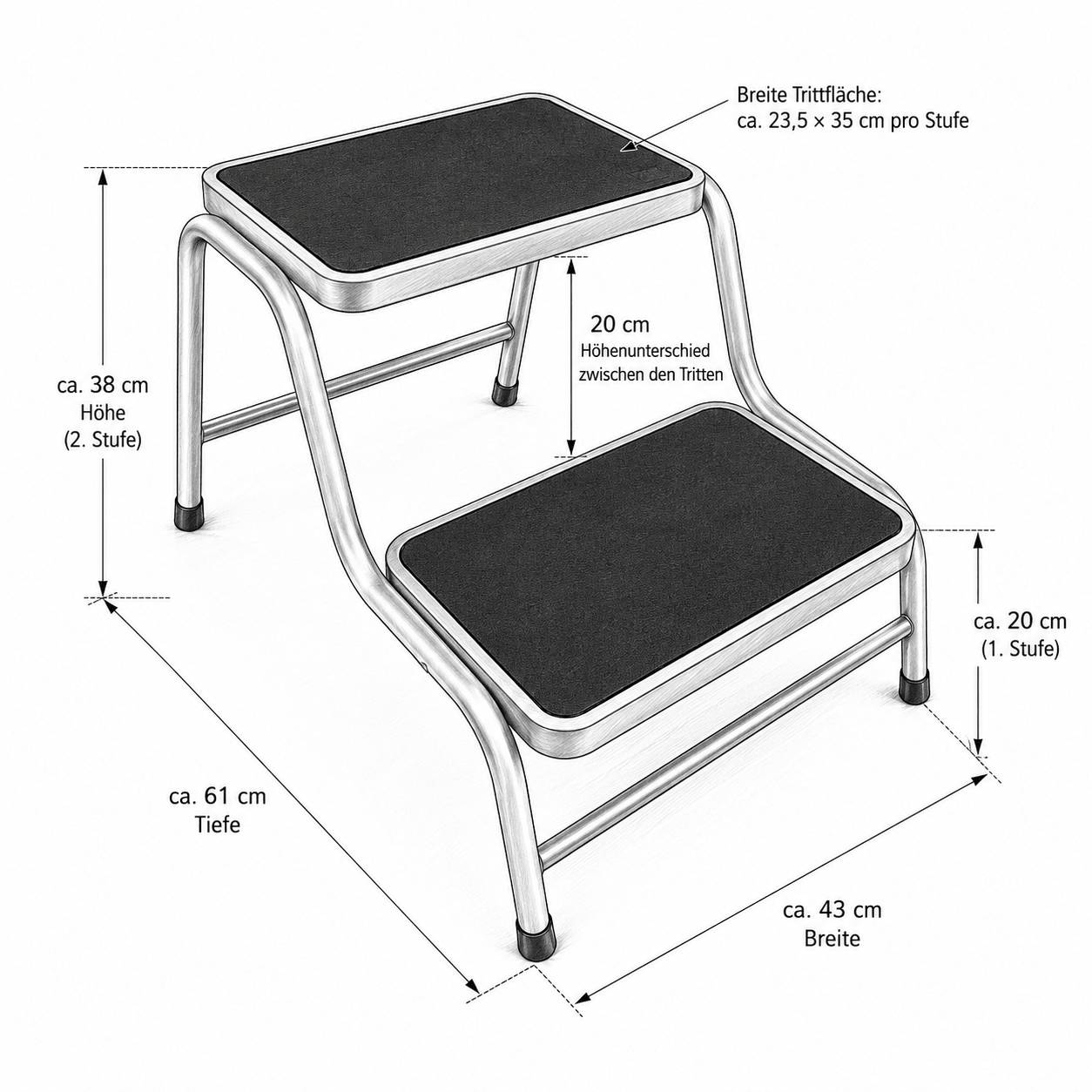 Doppeltrittstufe Wohnwagen aus Stahl – Rutschfeste Trittstufe mit 2 Höhen (20/38 cm) 2 Stufen 150 kg Traglast – Ideal für Camping, Wohnmobil