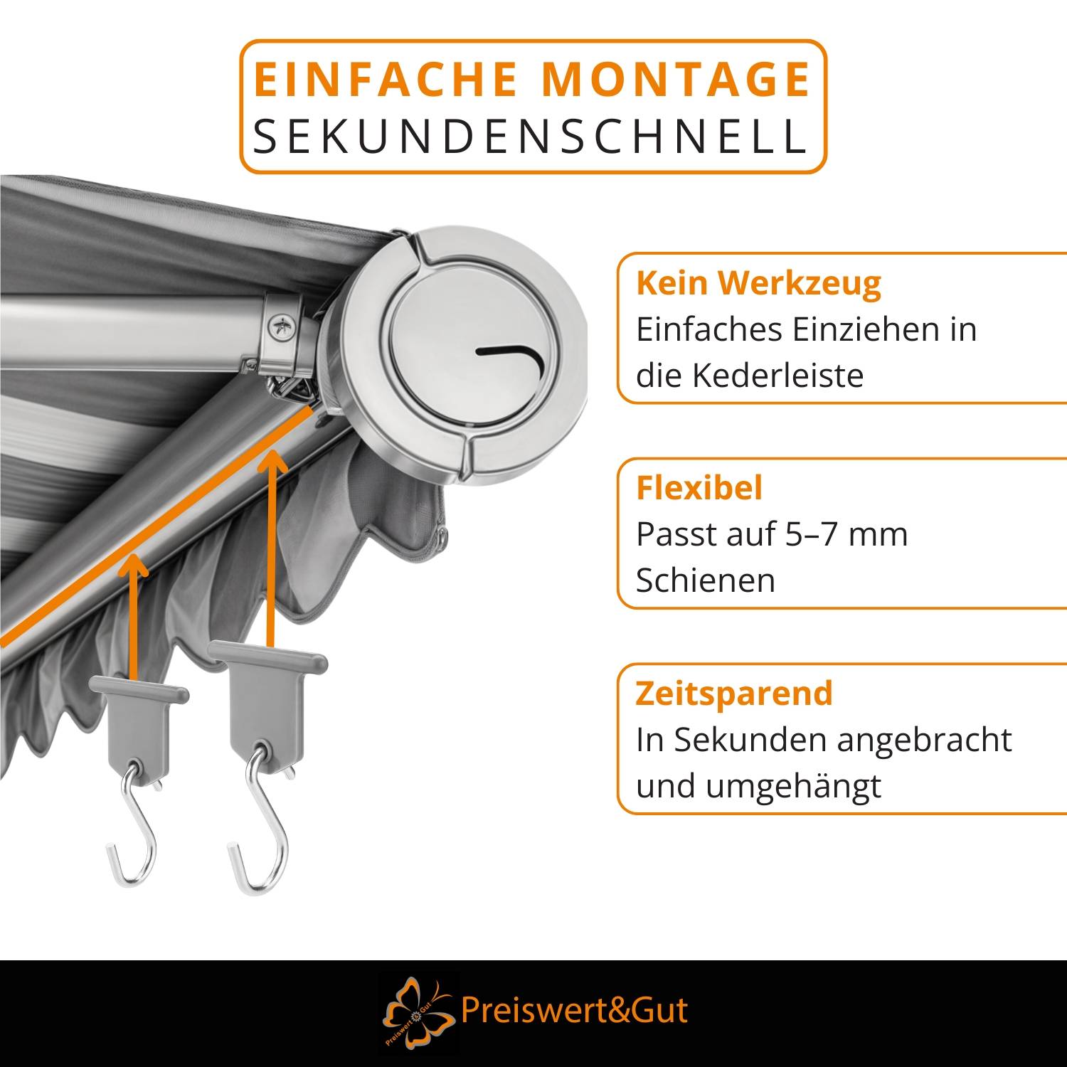 16x Kederhaken für Kederschiene oder Kederleiste 5–7 mm Markisenhaken S-Haken
