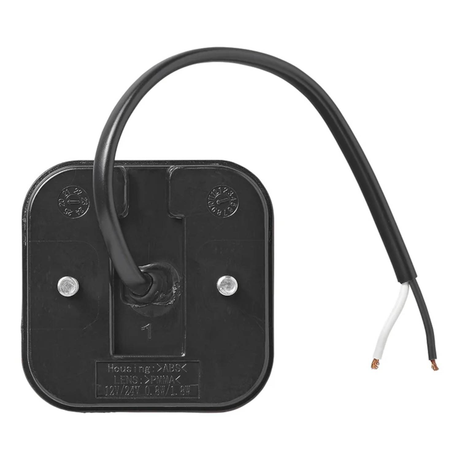 Eine rechteckige schwarze Kunststoff-Rückplatte mit einer zentralen einzelnen Leitung, die an einem Ende in zwei Leitungen, eine weiße und eine schwarze, aufgeteilt ist.