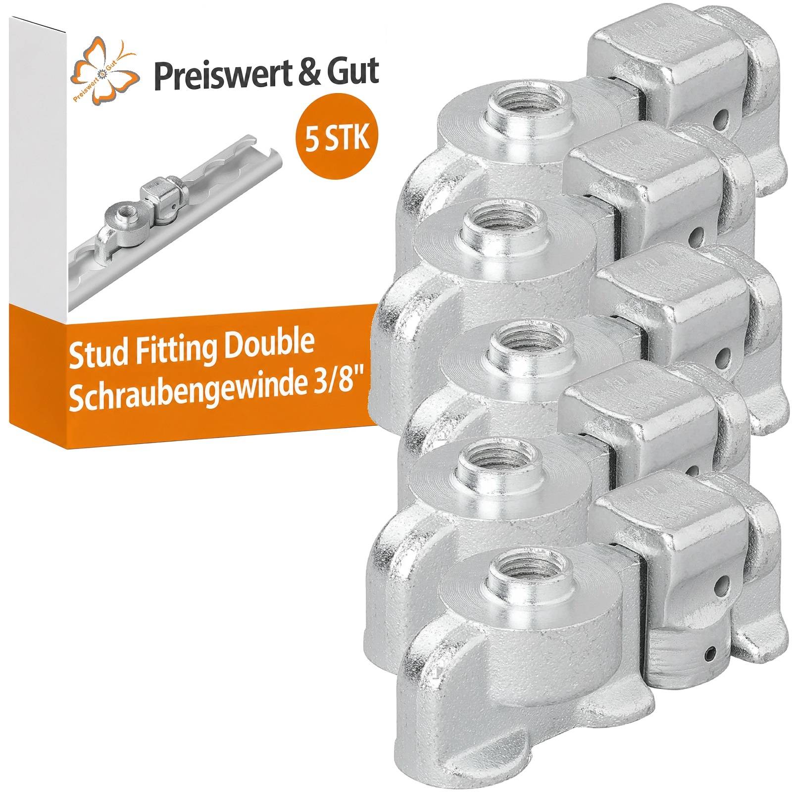 5x Double Stud Fitting für Airlineschiene 2000daN Endbeschlag Zurrschiene 3/8