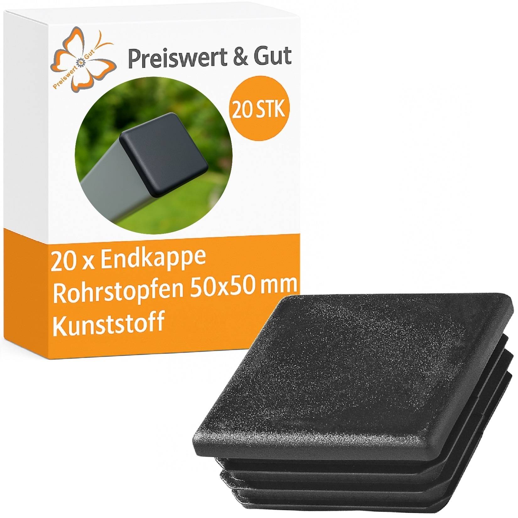 Verpackung mit 20 Plastik-Endkappen für 50x50 mm Quadratrohr.