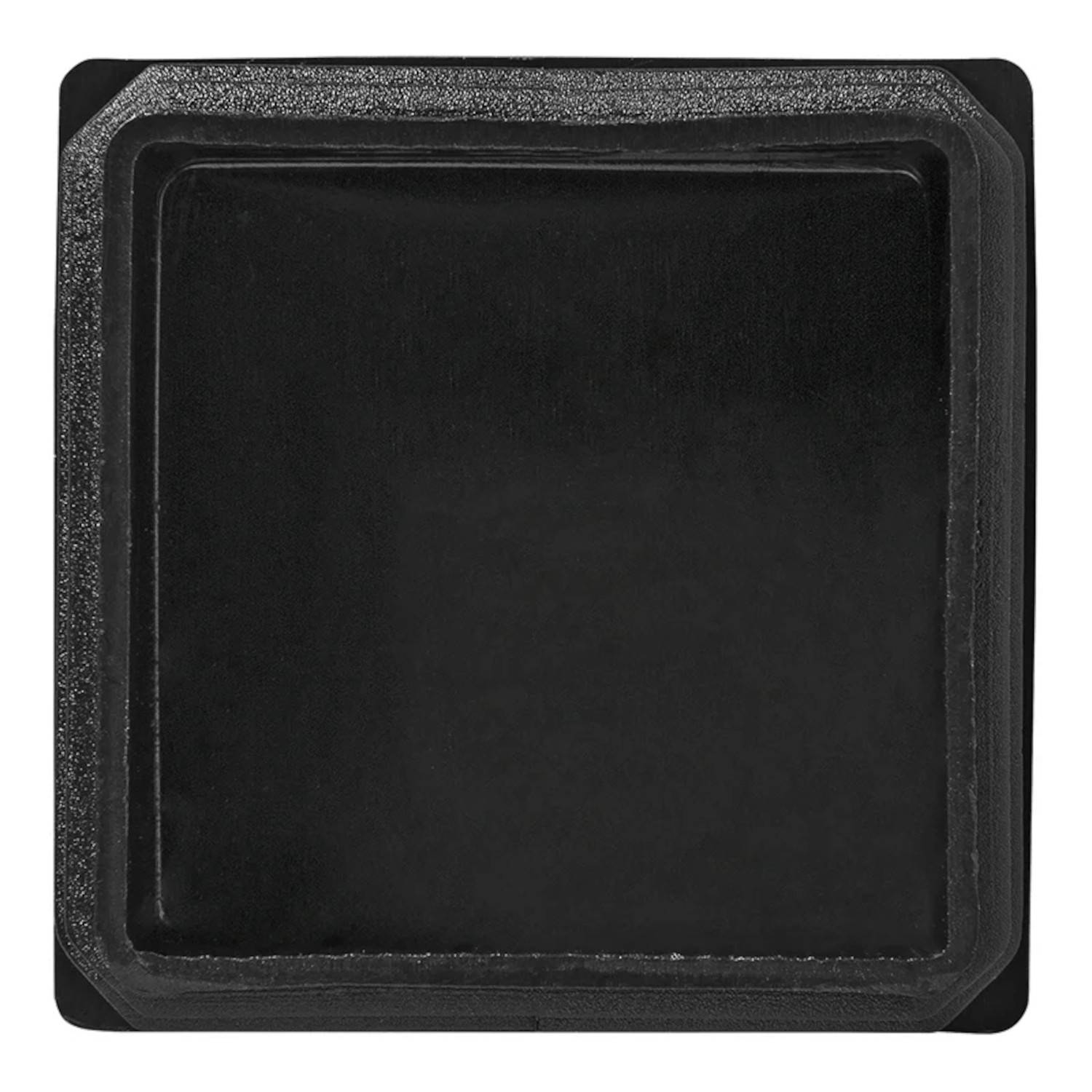 Eine schwarze quadratische Pfanne mit gerilltem Rand, geeignet zum Backen oder Braten.