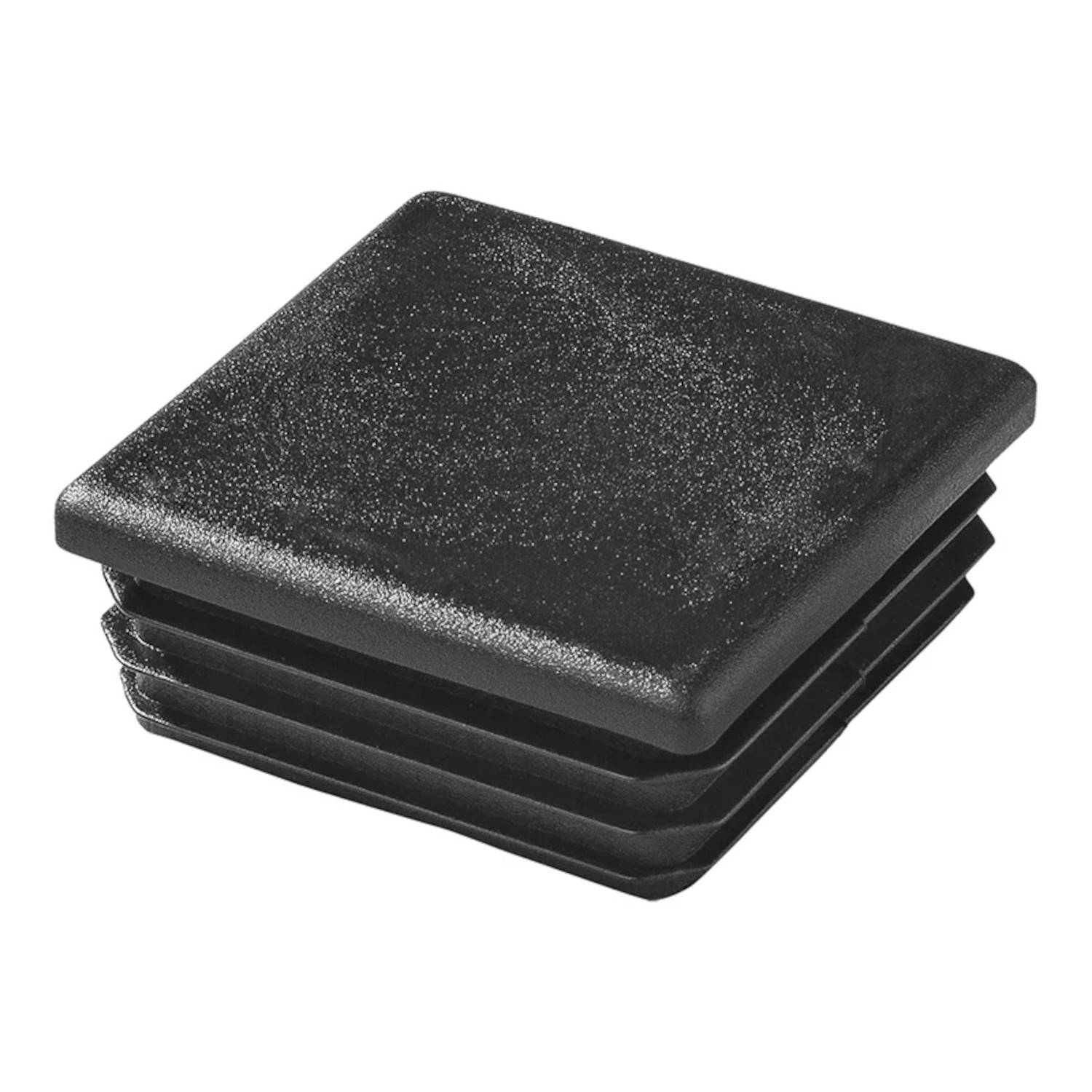 Ein schwarzer Kunststoff-Quadratrohr-Enddeckel mit strukturierter Oberfläche, der entwickelt wurde, um in hohle quadratische Rohre einzupassen und einen Schutz sowie einen abgeschlossenen Eindruck zu bieten.