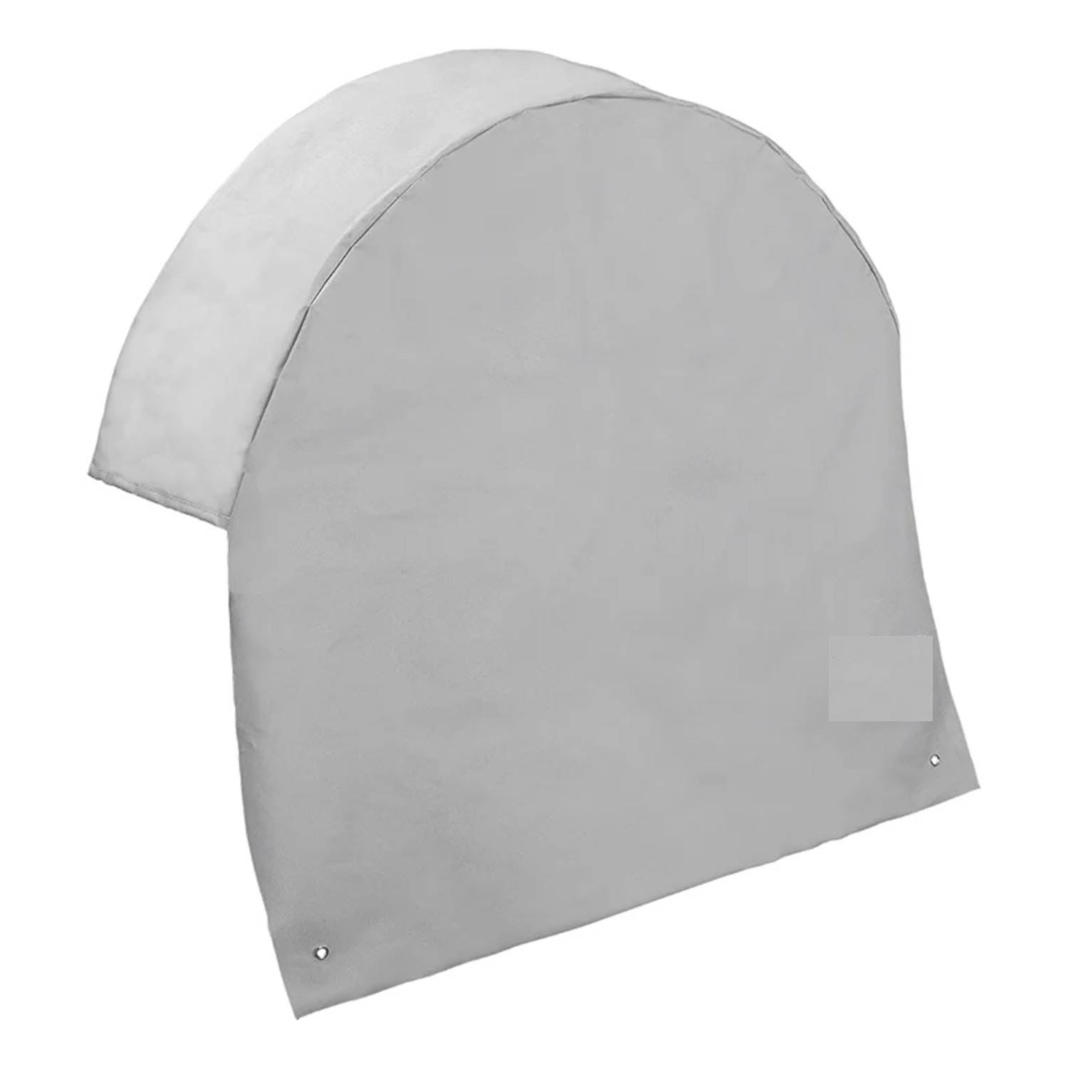 Eine graue, wasserdichte RV-Radabdeckung, die entwickelt wurde, um Reifen vor Witterungsschäden während des Parkens zu schützen.