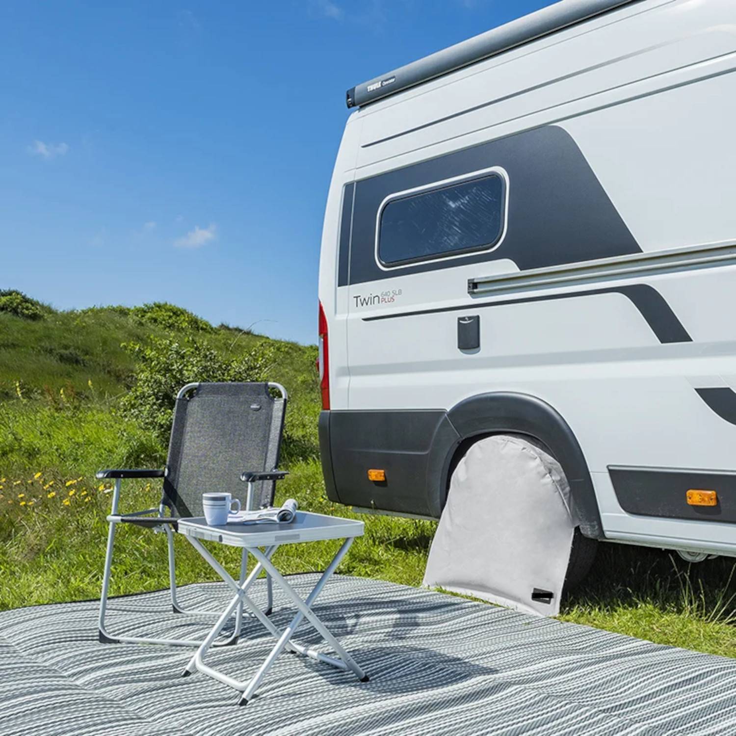 Radabdeckung Wohnwagen 15 - 16 Zoll Reifenabdeckung Wohnmobil + Heringen 78 cm