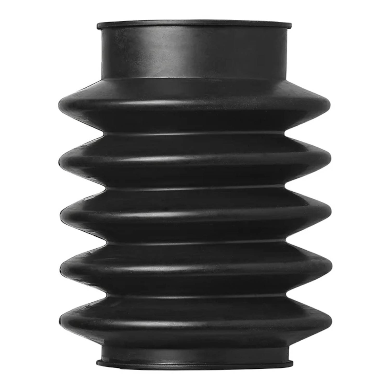 Eine schwarze, geriffelte Faltenbalg-Gummimanschette, die zum Abdichten und Schutz von mechanischen Komponenten vor Staub und Schmutz verwendet wird.