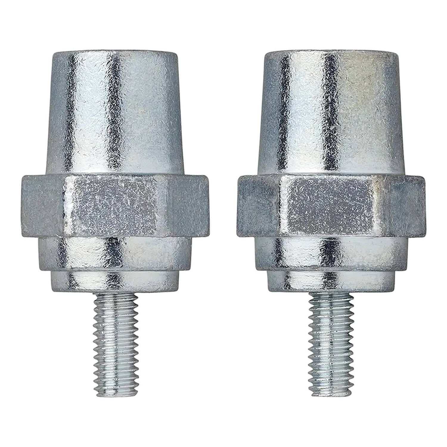 Zwei metallische Schwingungsdämpfer mit Gewindeenden, entwickelt zur Schalldämpfung und Lärmreduzierung in Maschinen oder Ausrüstungen.