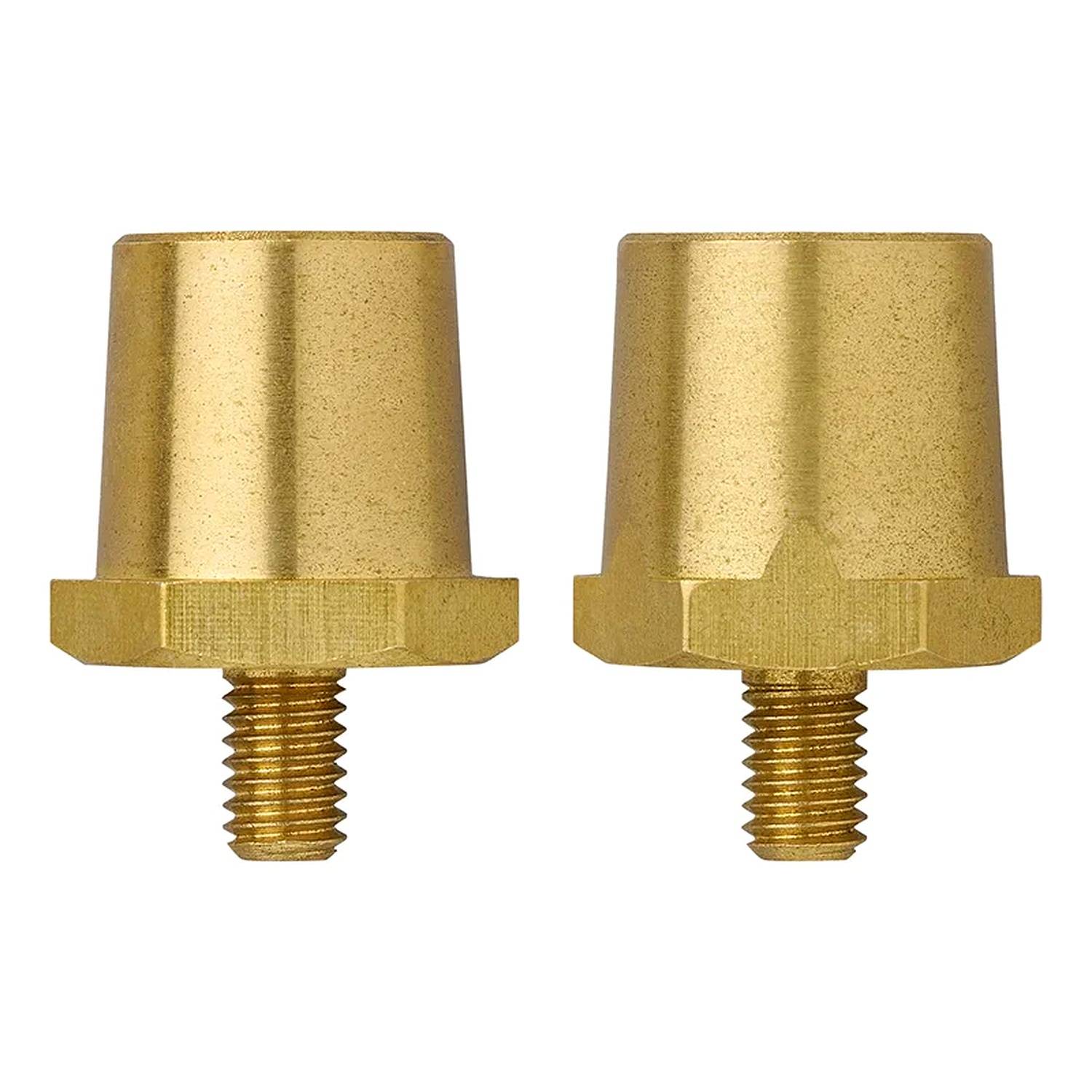 „Zwei Messingadapter mit Gewindeenden, wobei einer etwas höher als der andere ist, ausgelegt für sichere Verbindungen.