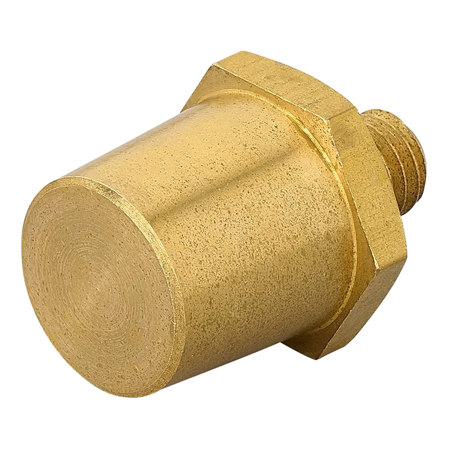 Ein sechseckiger Messingpfropfen mit Gewinde, der üblicherweise zum Abdichten oder Blockieren von Flüssigkeits- oder Gasströmungen in Rohrleitungssystemen verwendet wird.