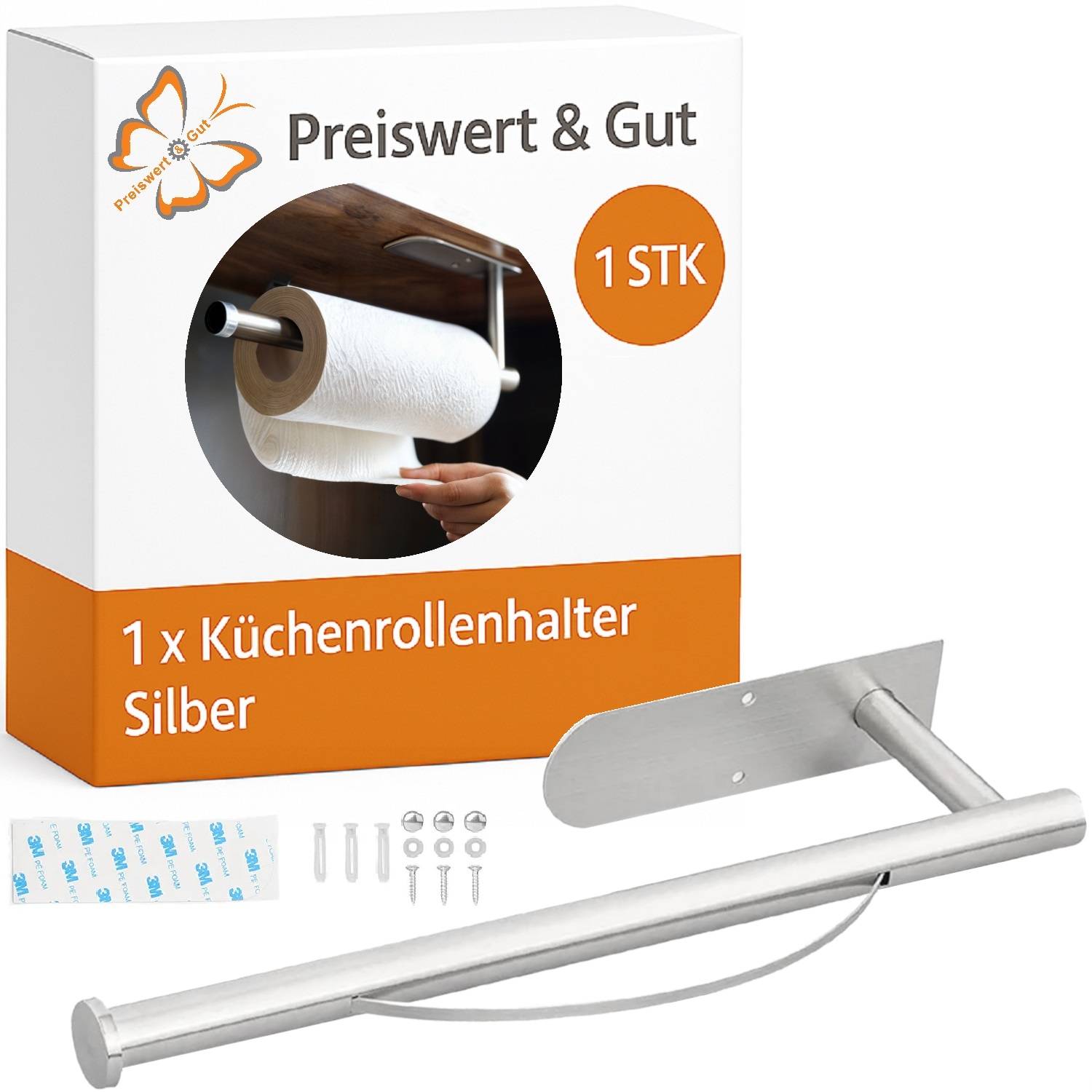Küchenrollenhalter ohne bohren mit Abroll-Bremse Premium für XXL Küchenrollen