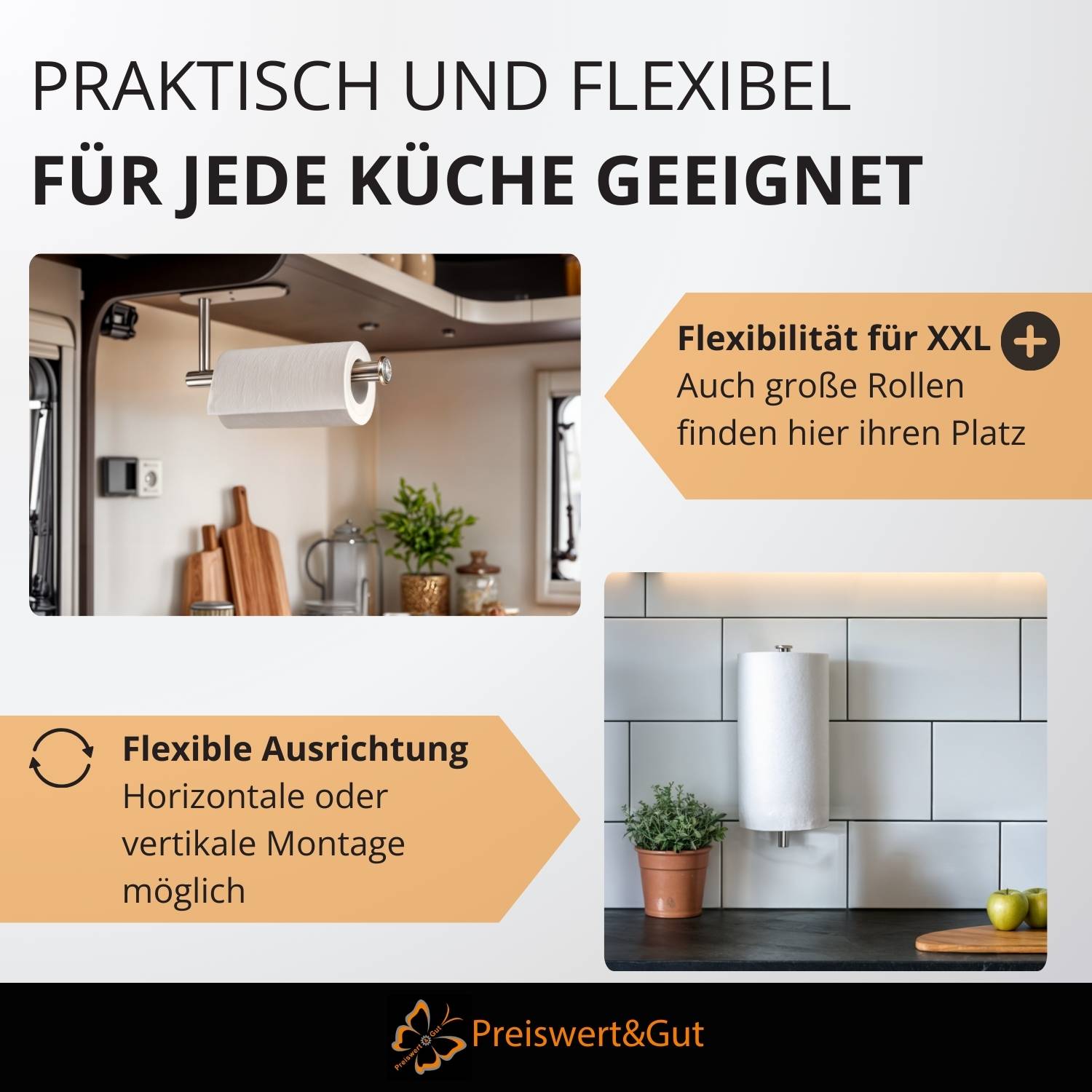 Küchenrollenhalter ohne Bohren Wandhalter Edelstahl mit Abrollbremse