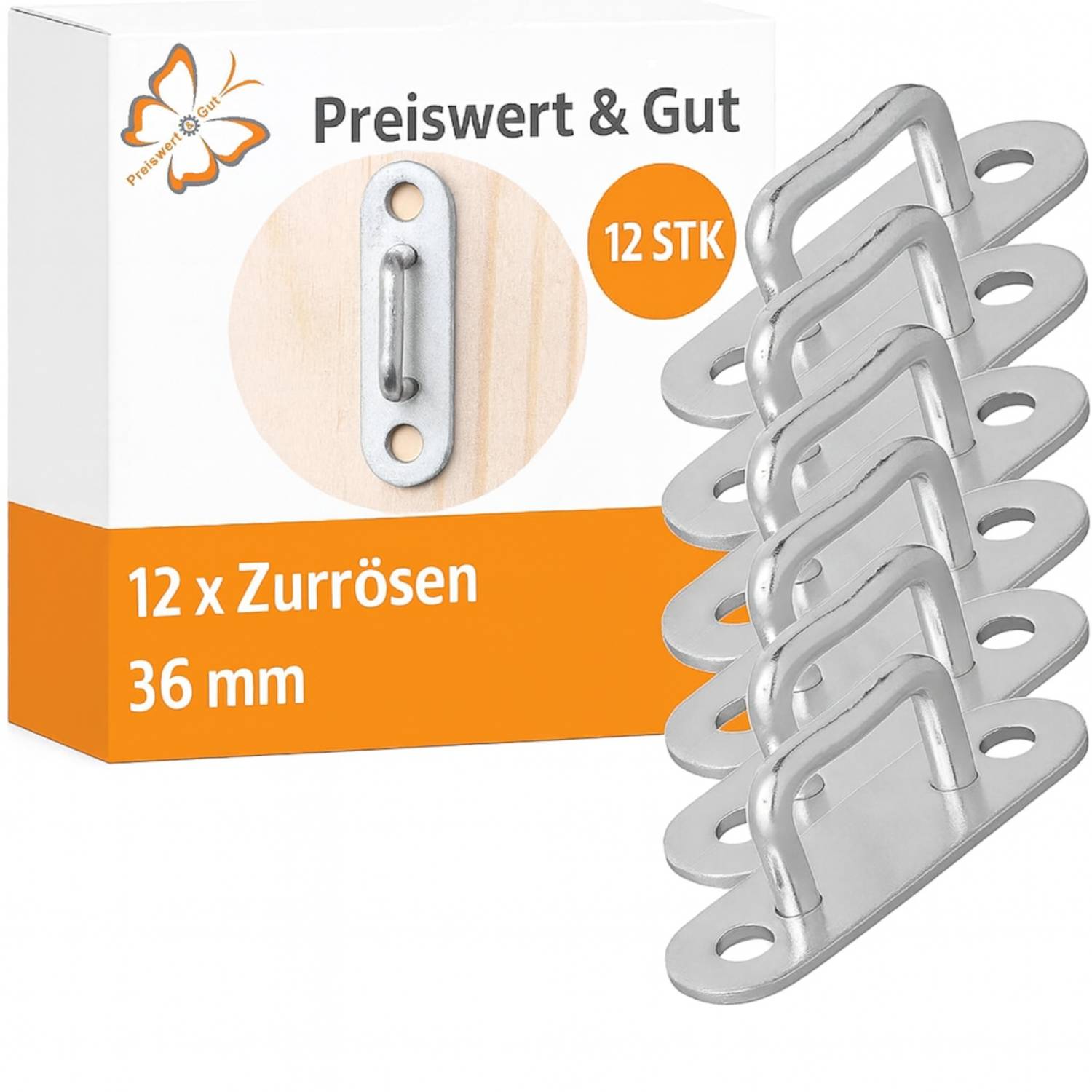 Packung mit 12 Spanngurt-Ringen in Silber, 36mm, von 'Preiswert & Gut