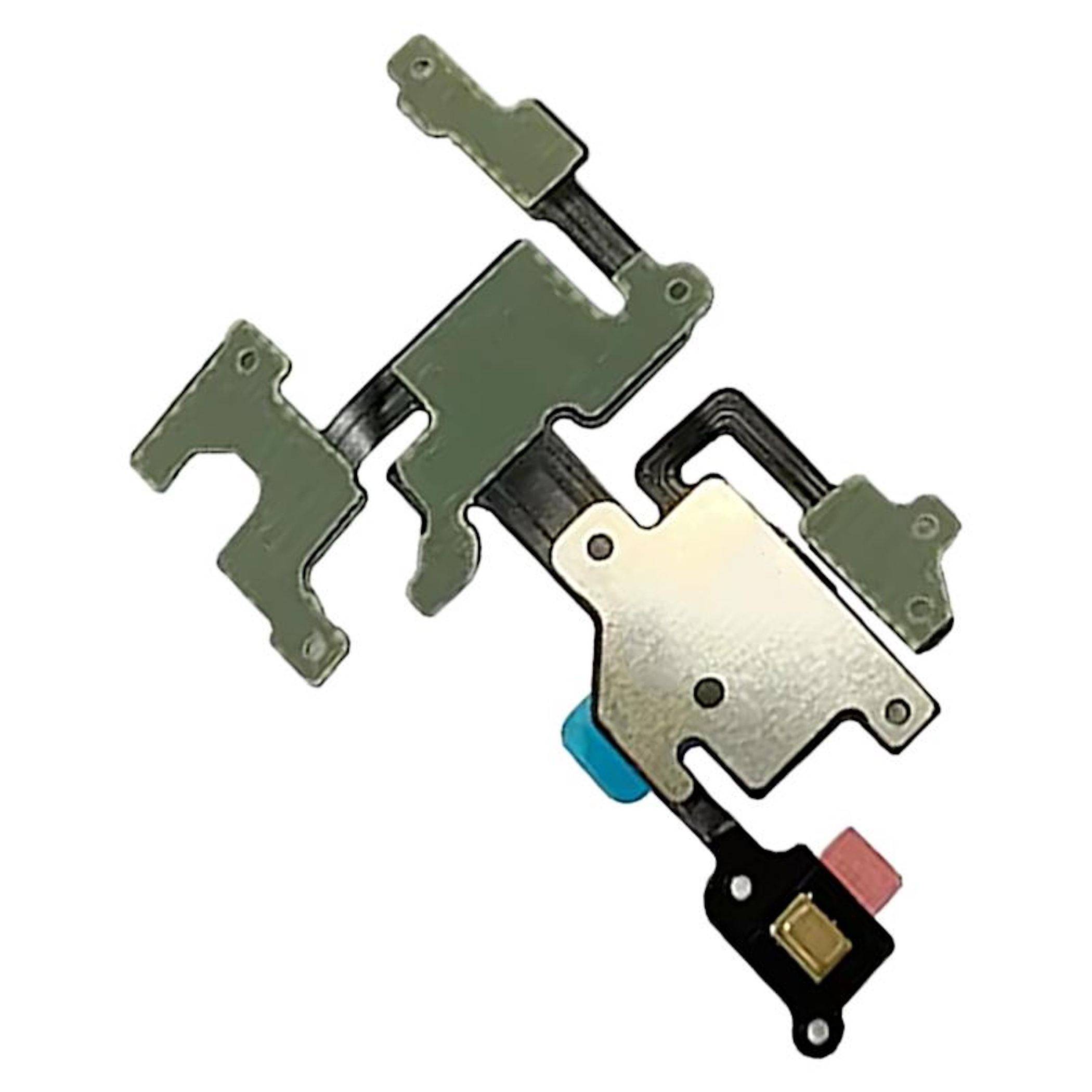 Eine elektronische Schaltkreiskomponente mit metallischen und Kunststoffverbindern, die einem komplizierten, unregelmäßig geformten kleinen Panel ähnelt.