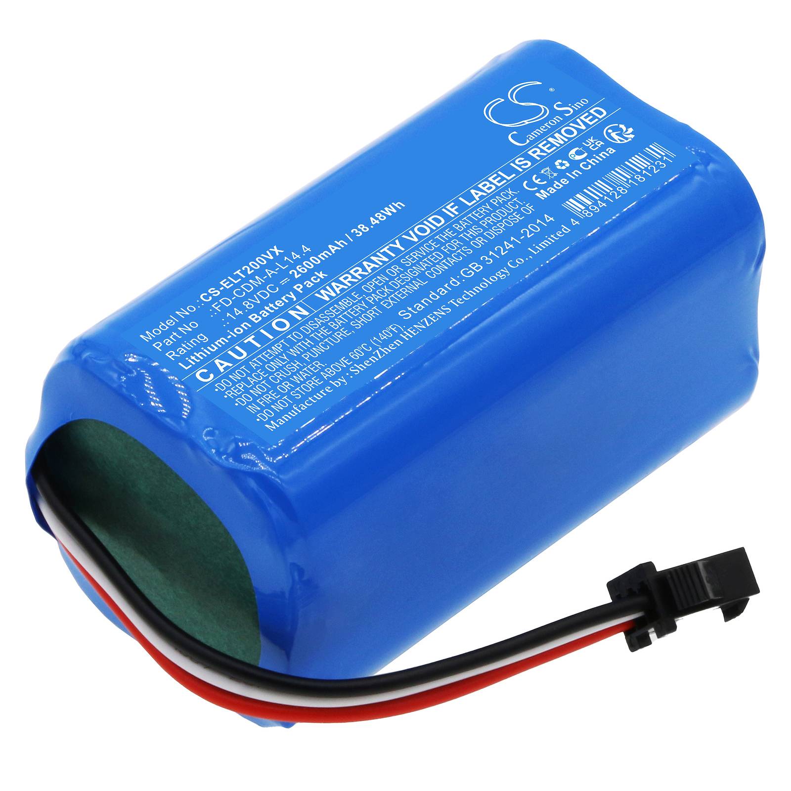 Powery Akku passend für Elfbot C1 D1 M160 T2 Staubsauger Typ FD-CDM-A-L14.4, 14,8V, Li-Ion