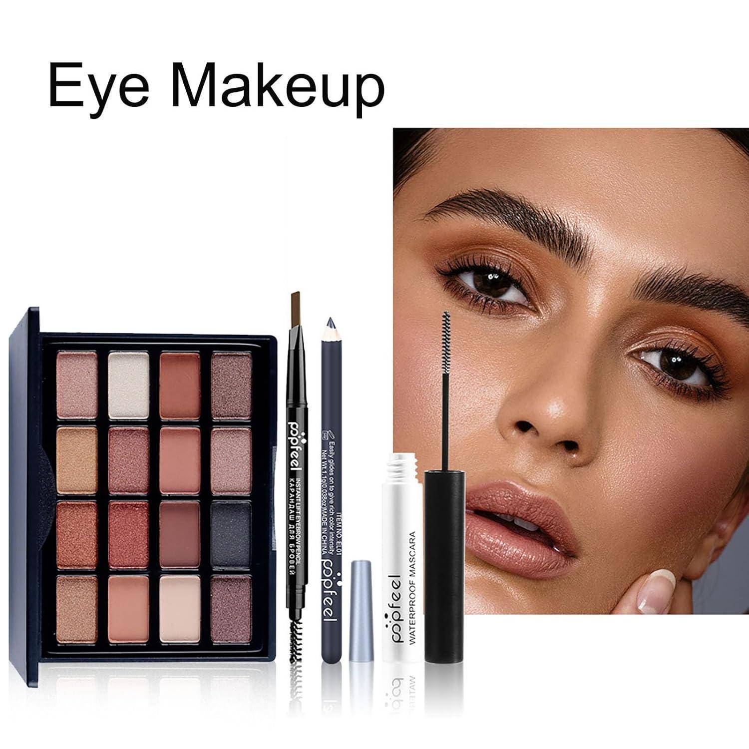 Make Up Set Lidschatten Mascara Augenbrauenstift Pinsel mehrfarbig#A