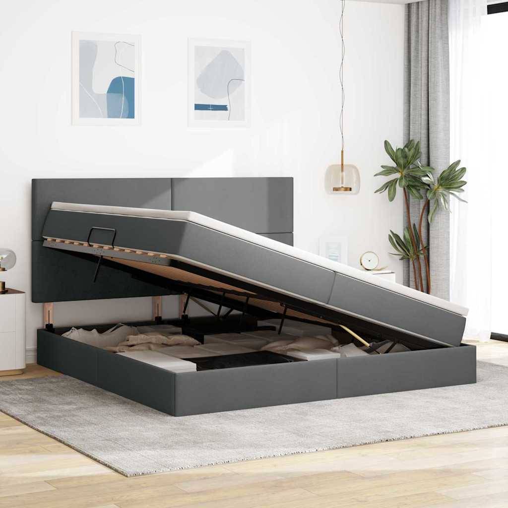 vidaXL Aufbewahrungsbett mit Matratze Dunkelgrau 200 x 200 cm Stoff