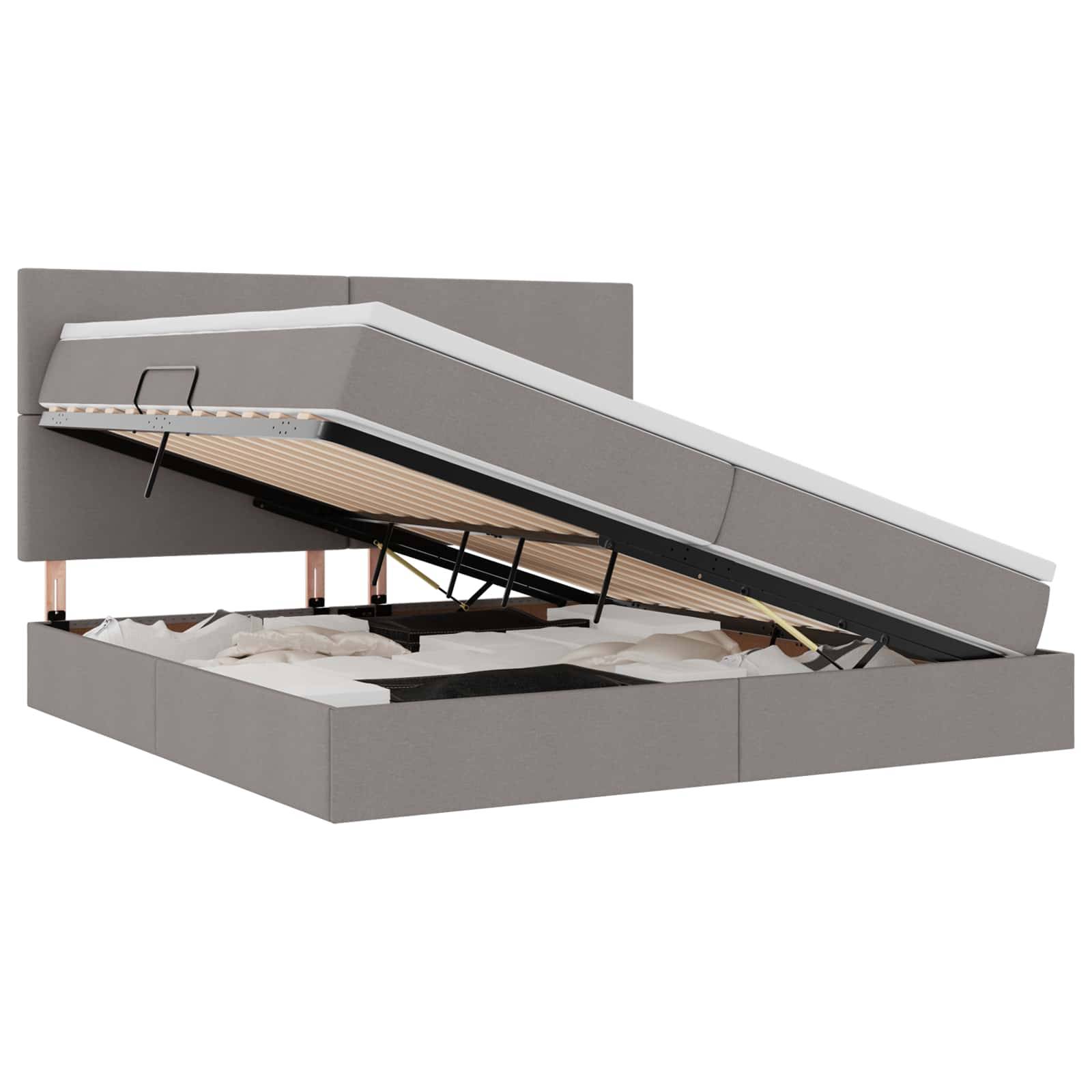vidaXL LED-Speicherbett mit Matratze Taupe 200 x 200 cm Stoff