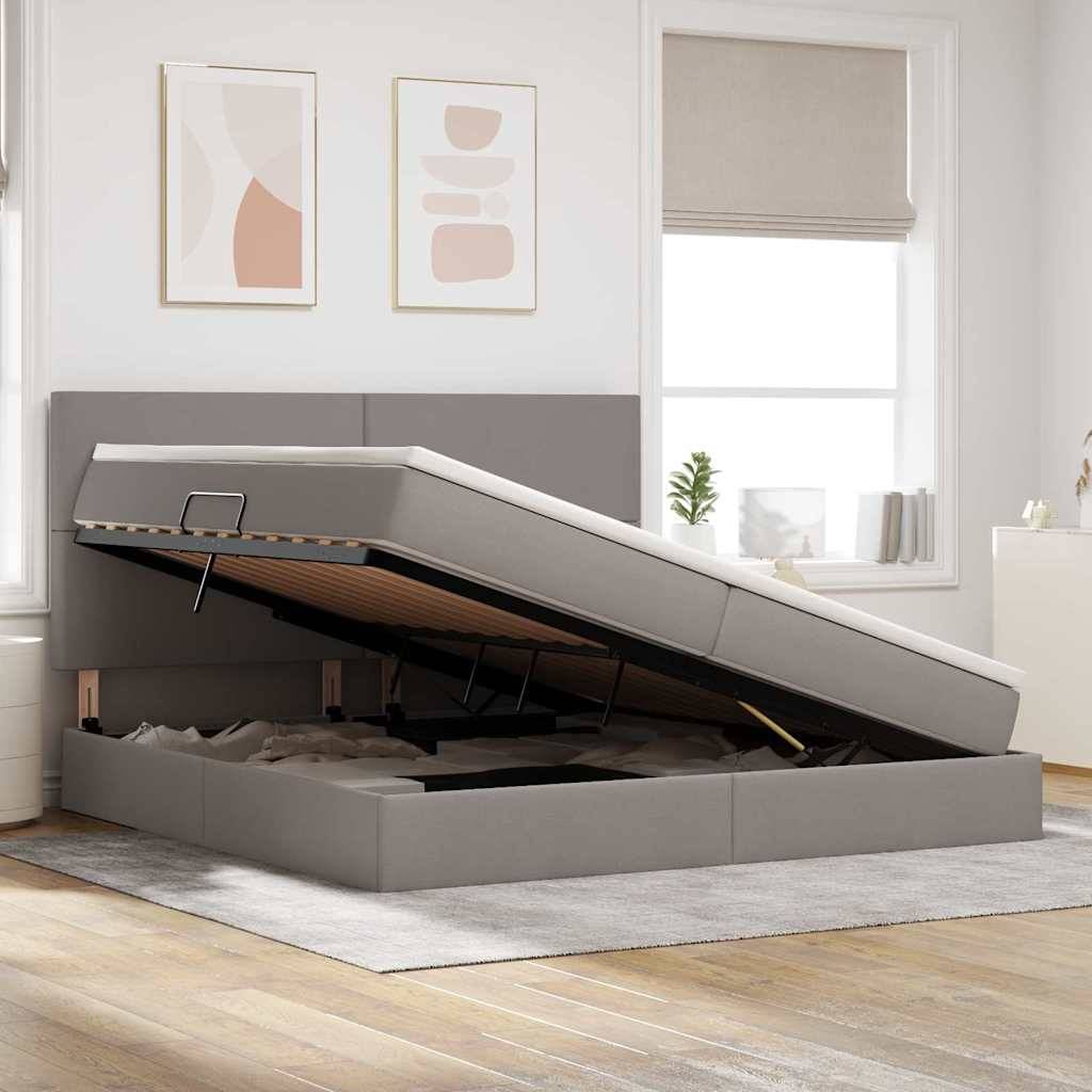 vidaXL LED-Speicherbett mit Matratze Taupe 200 x 200 cm Stoff