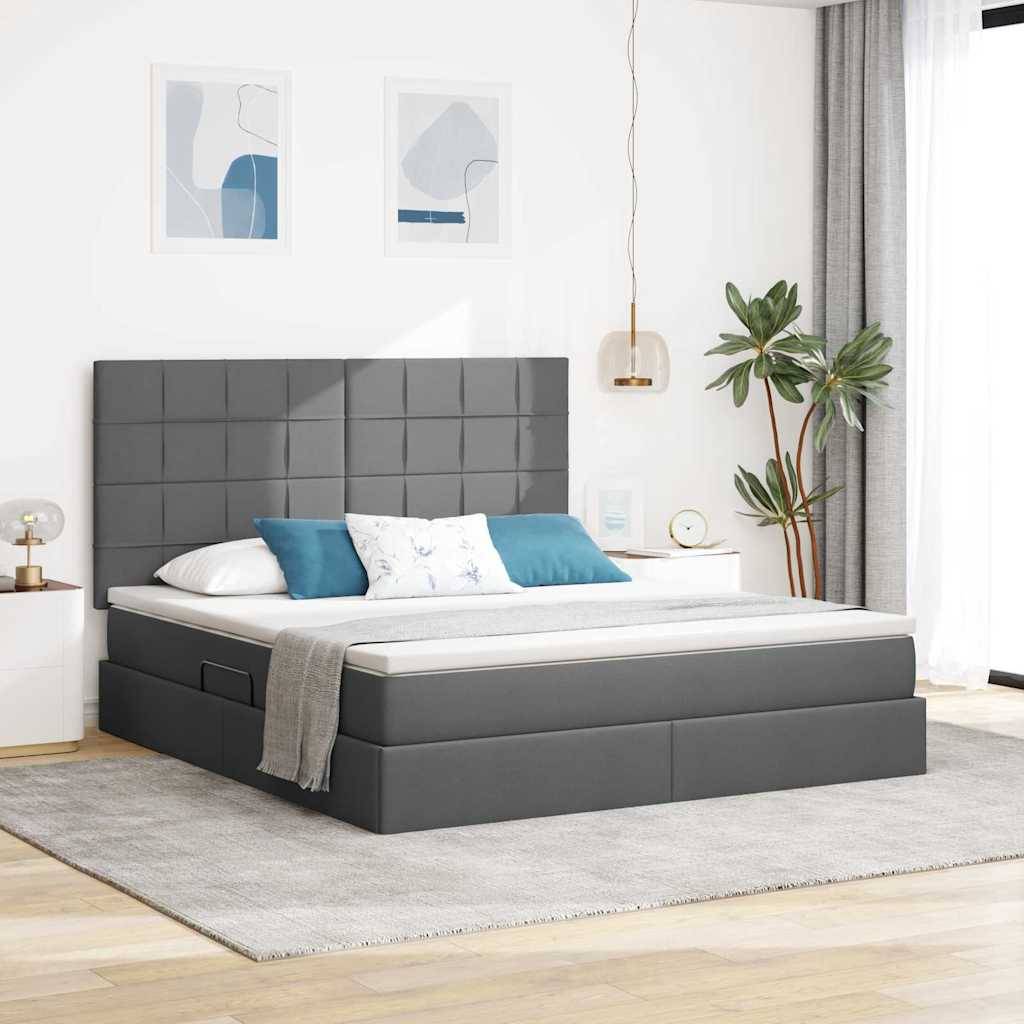 vidaXL LED-Speicherbett mit Matratze Dunkelgrau 160 x 200 cm Stoff