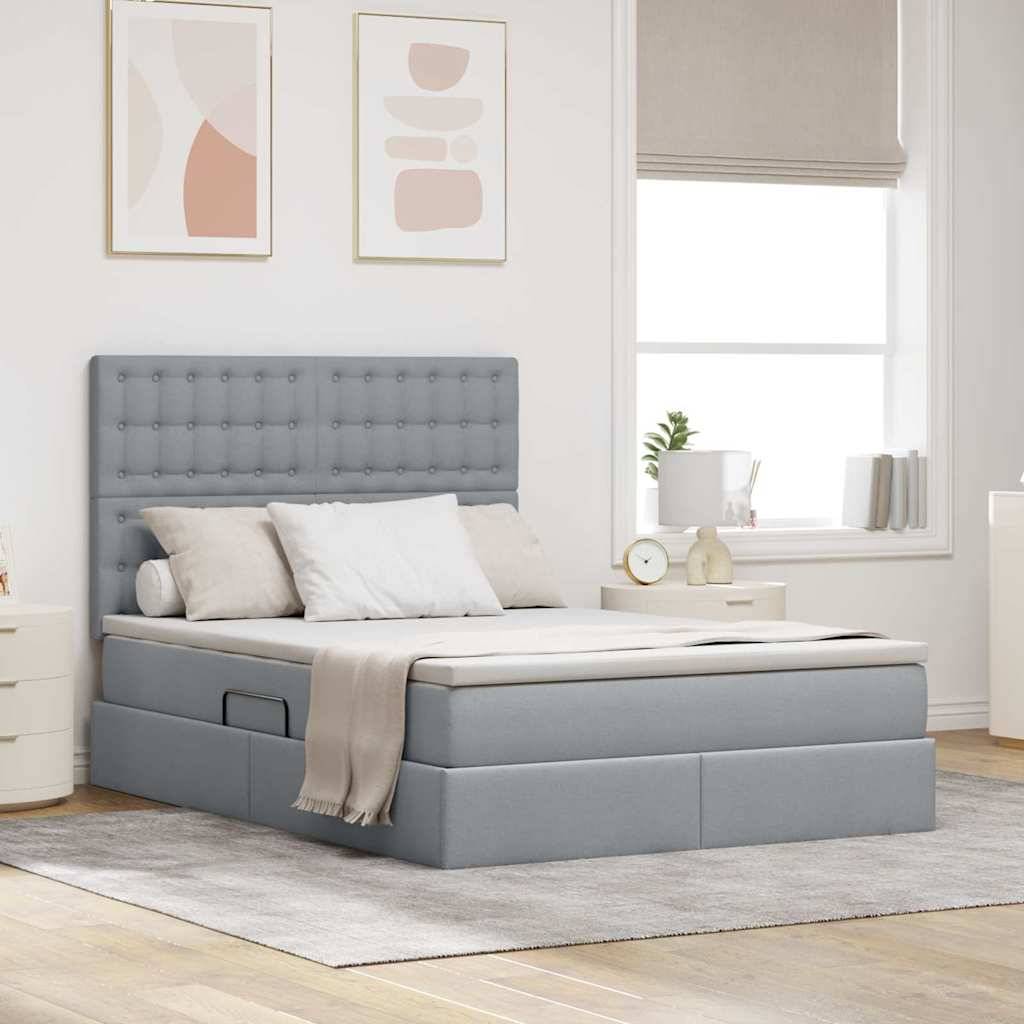 vidaXL Aufbewahrungsbett mit Matratze Hellgrau 140 x 200 cm Stoff
